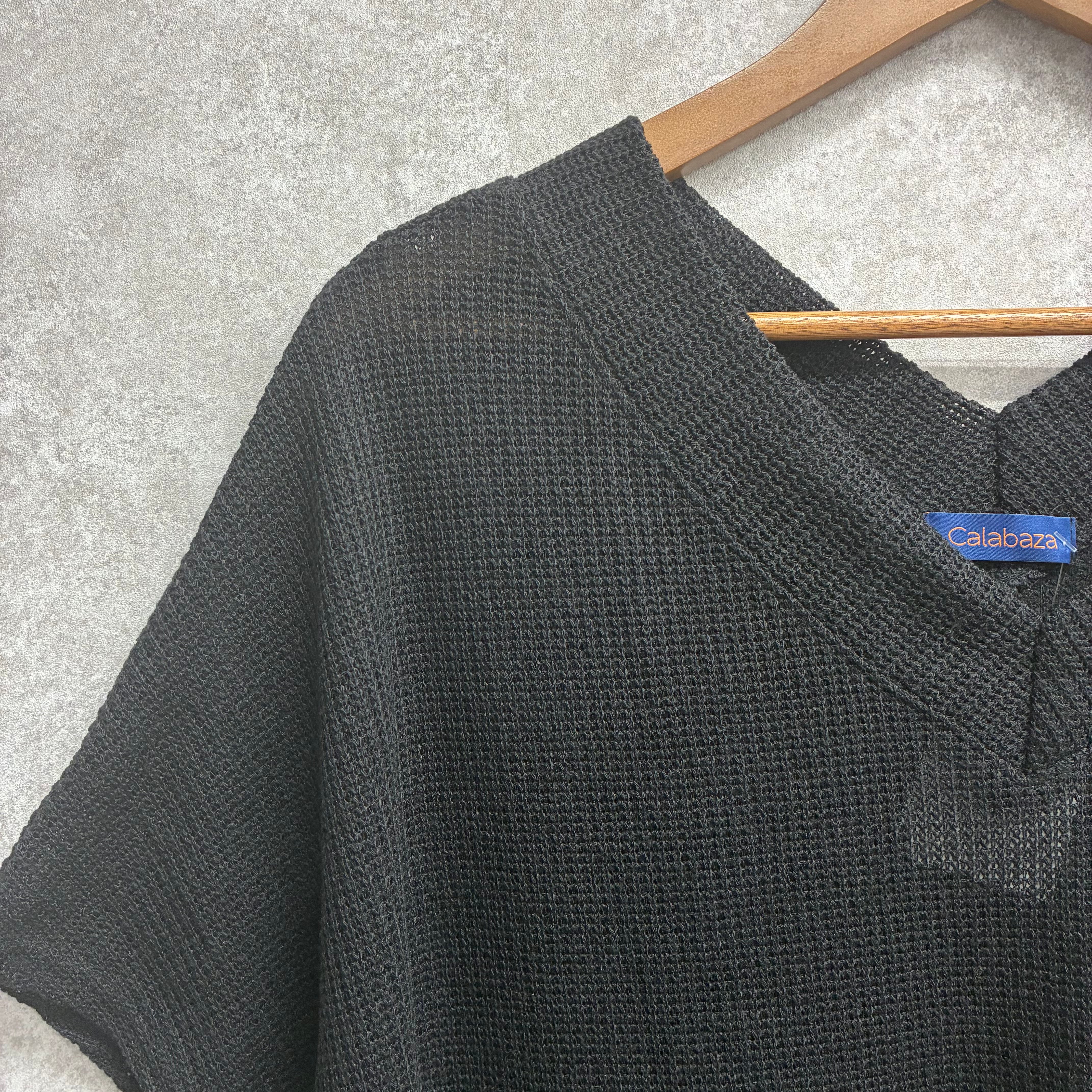 【8月2週目で使いたい】Vネック半袖メッシュニットトップス ブラック※8/6~12迄に順次発送予定