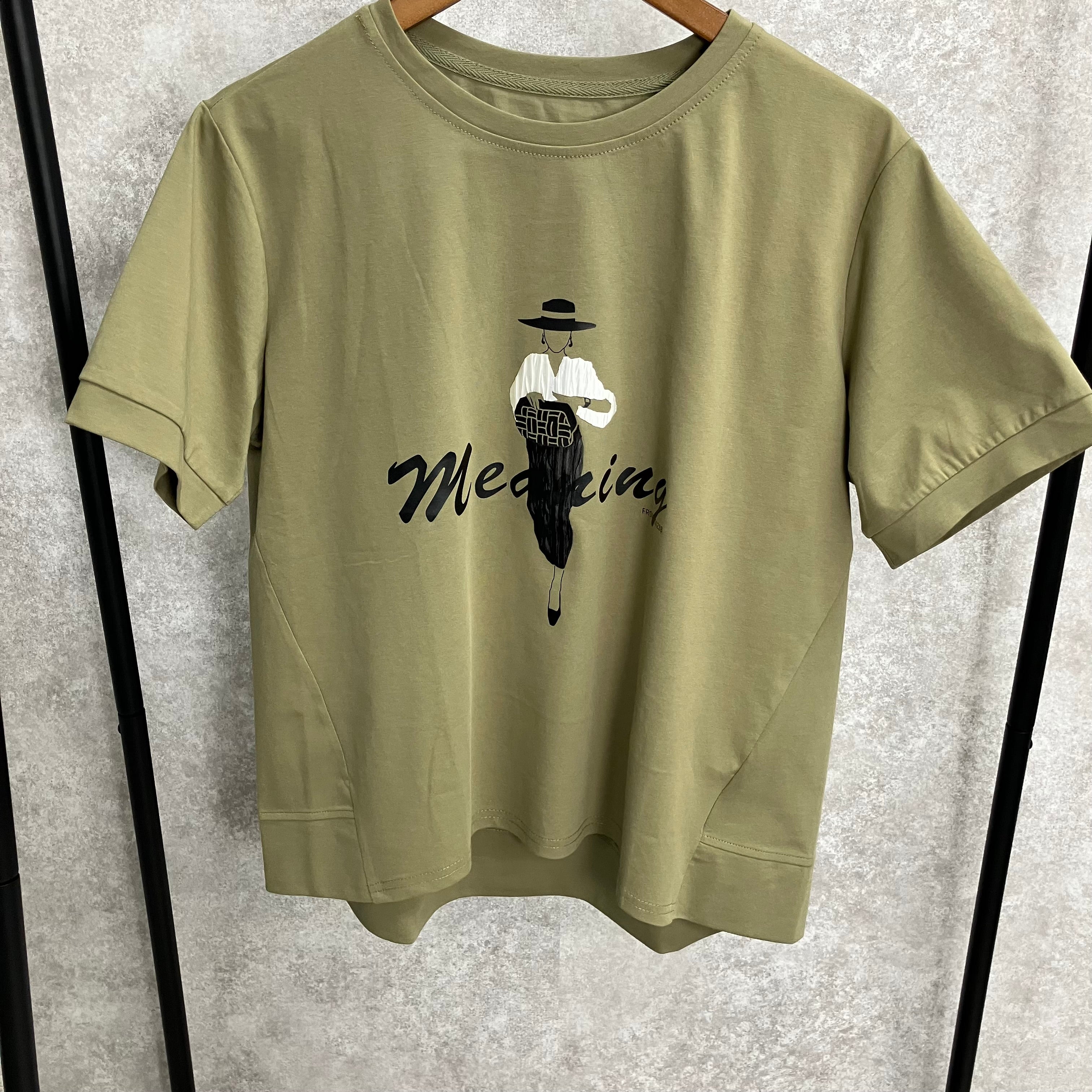 Tシャツ女性プリント カーキ※7/23~29迄に順次発送予定