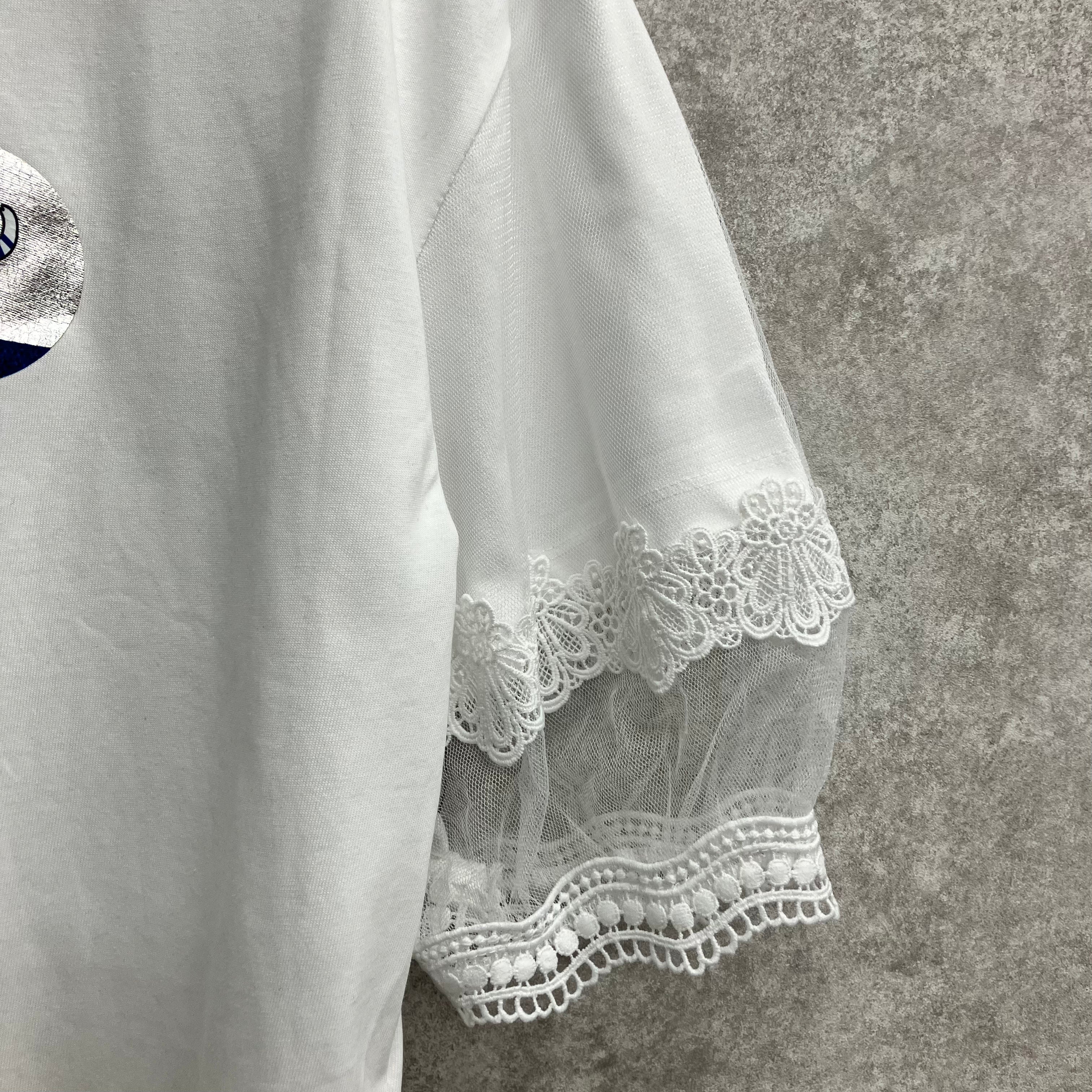 プリント袖レースTシャツ オフホワイト※5/21~27迄に順次発送予定