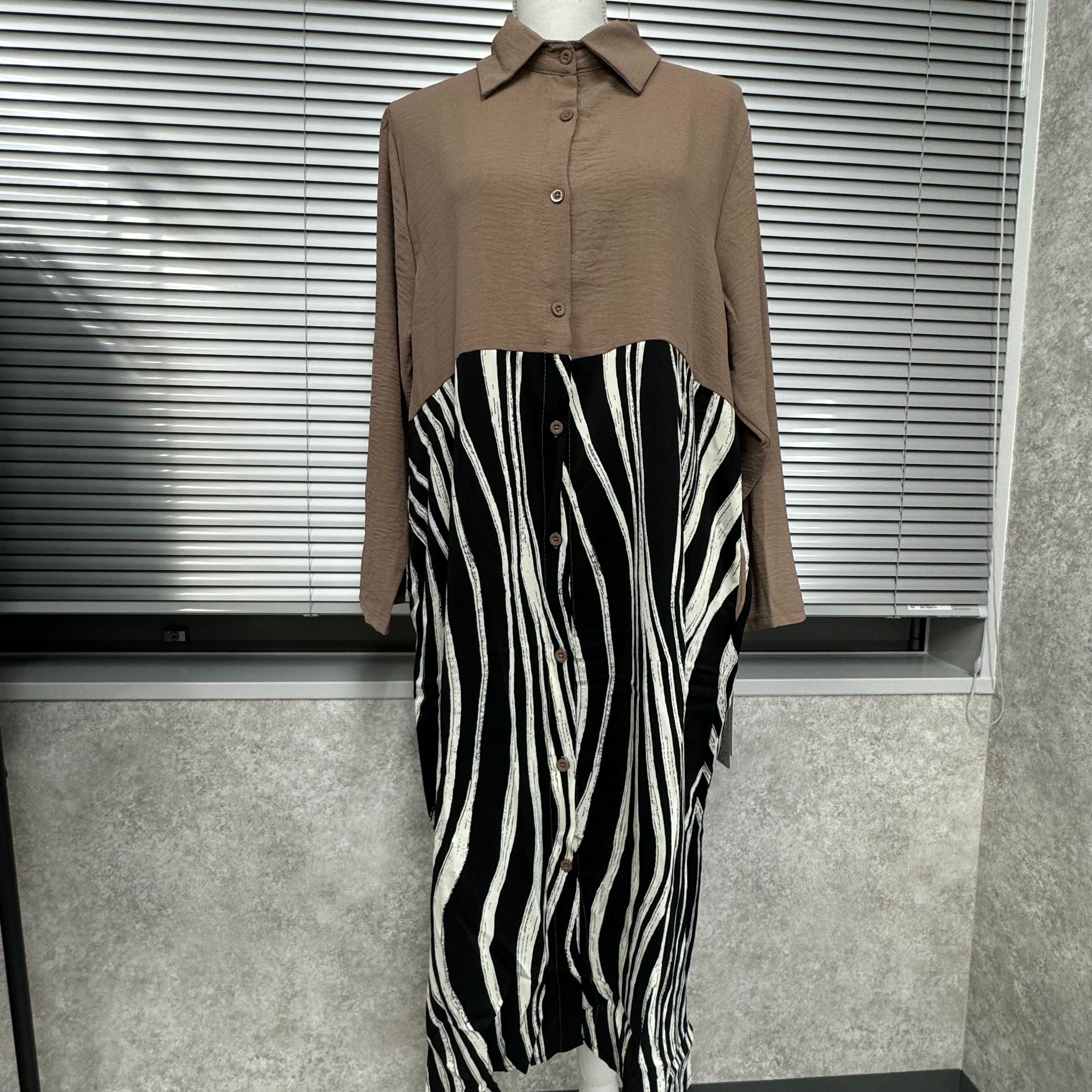 柄切替シャツワンピース モカ※4/23~29までに順次配送予定