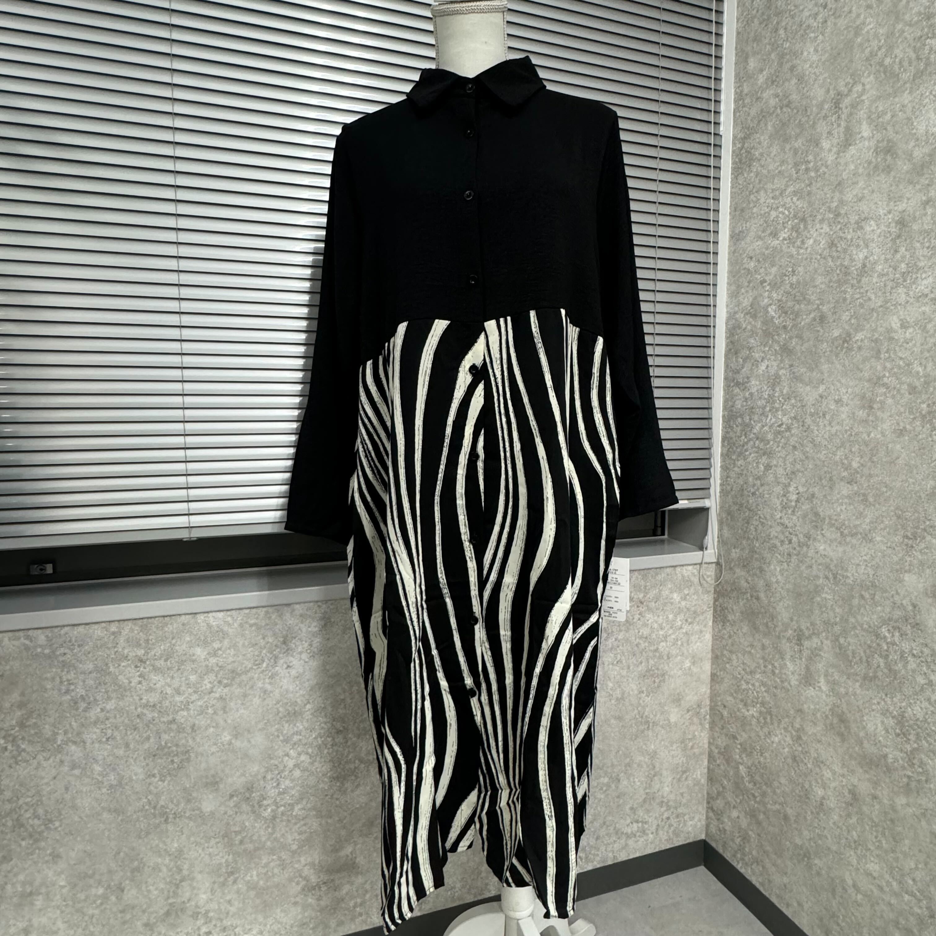 柄切替シャツワンピース ブラック※4/23~29までに順次配送予定