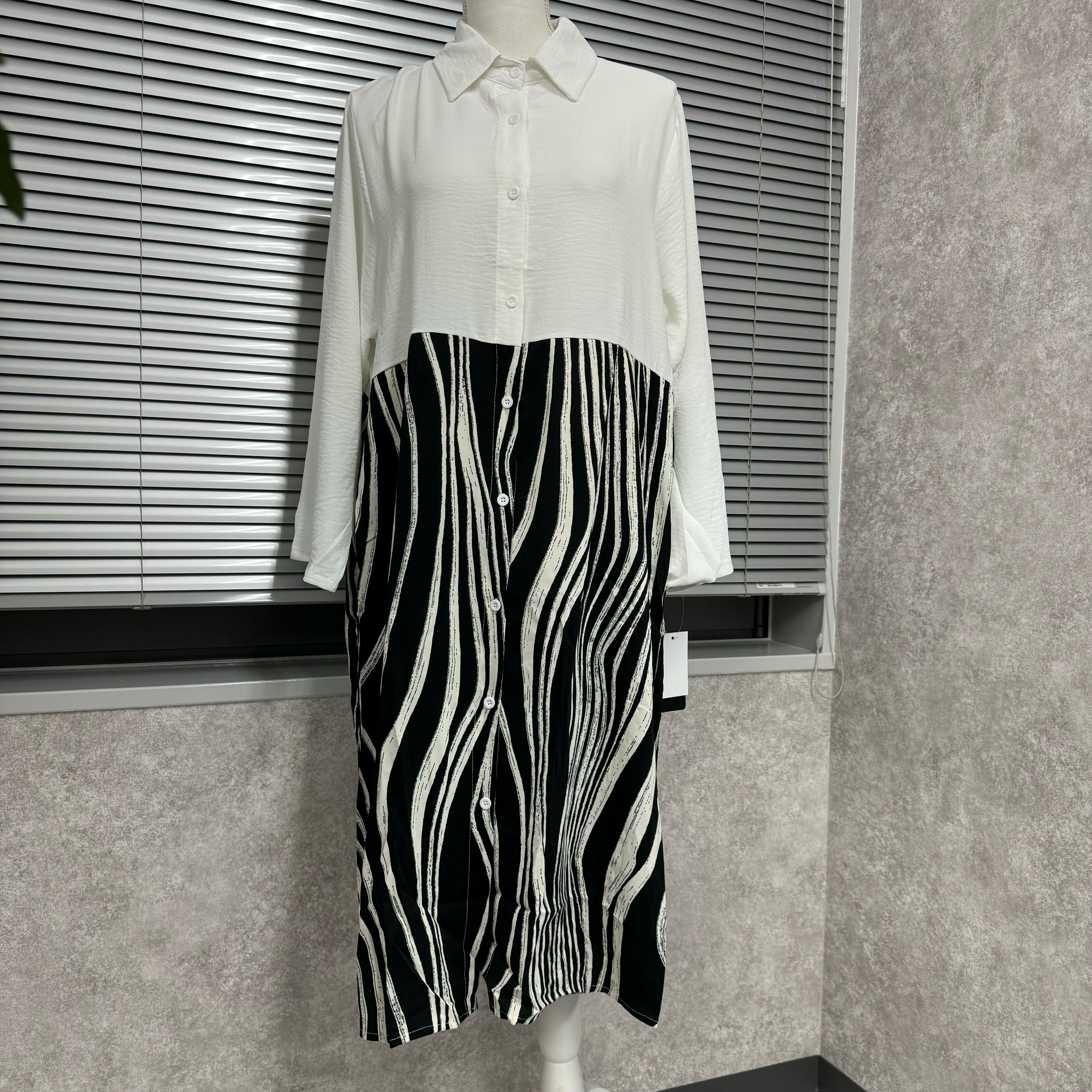 柄切替シャツワンピース オフホワイト※4/23~29までに順次配送予定