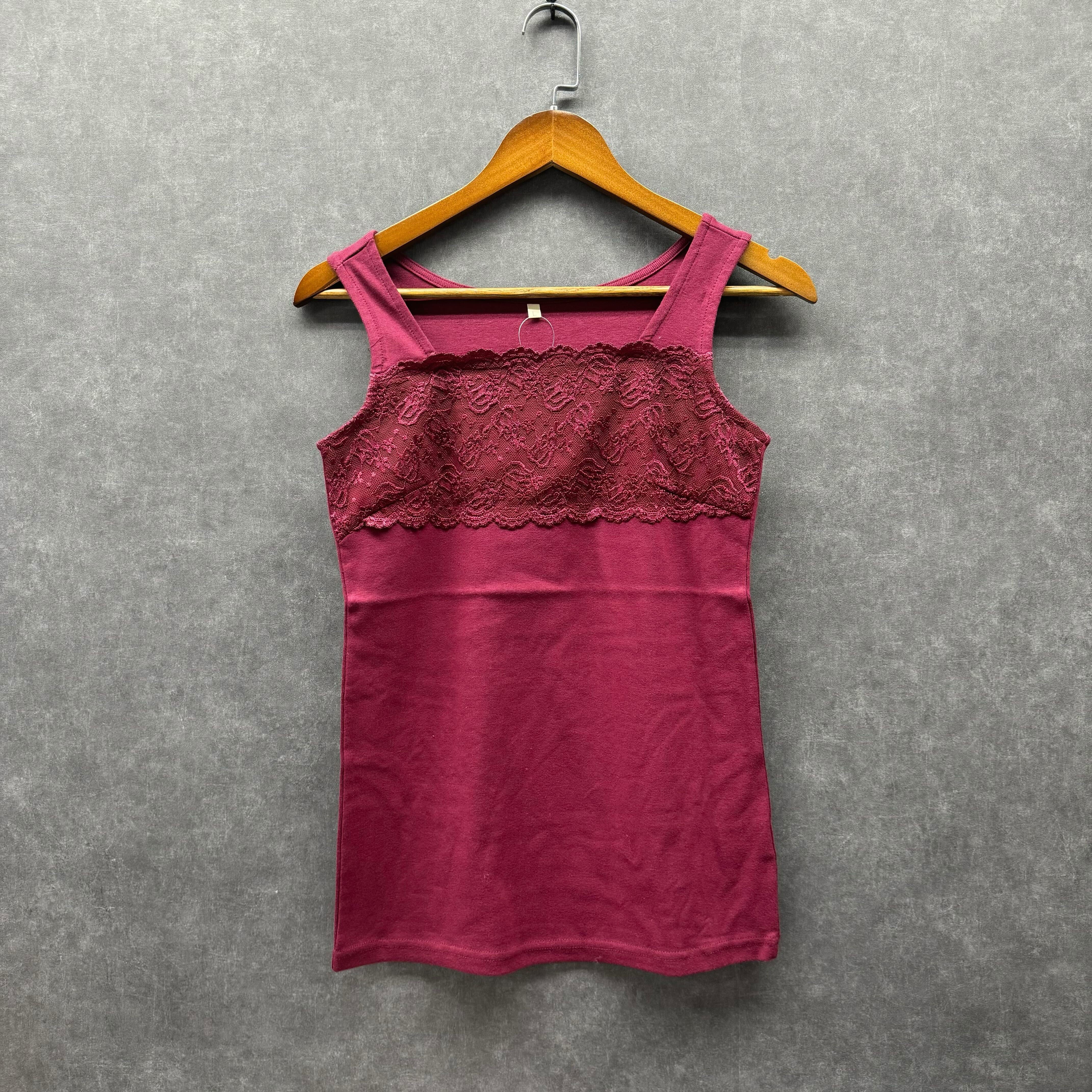 コットンレースタンクトップ ワイン※5/21~27迄に順次発送予定