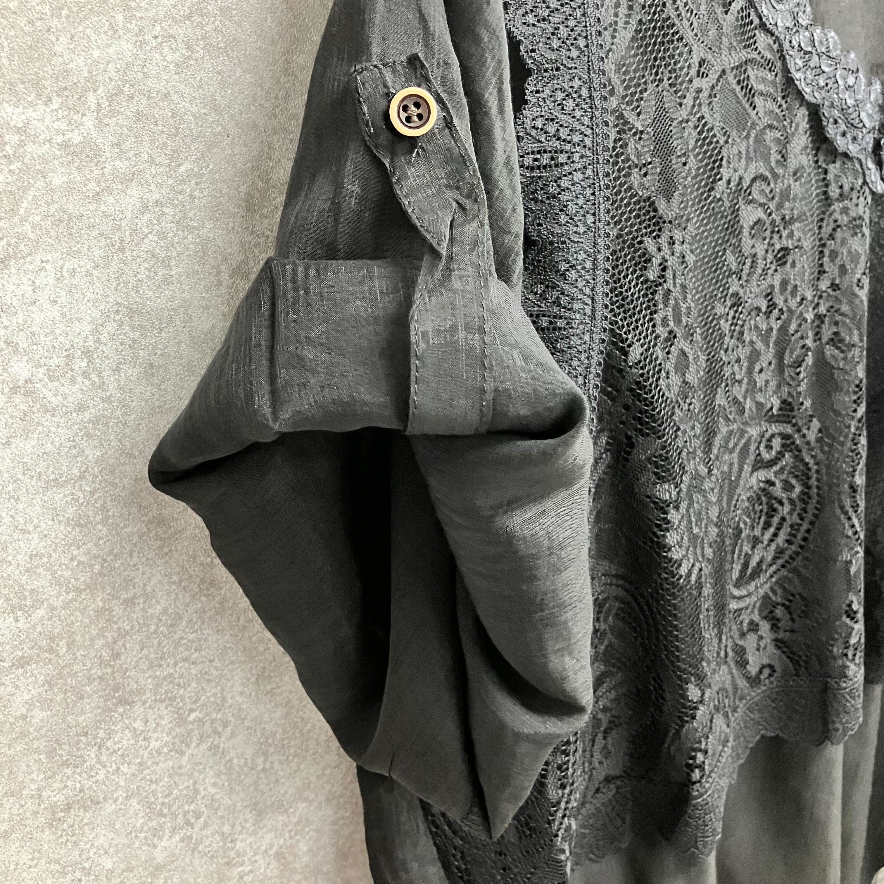 レース重ね綿シフォンブラウス ブラック※7/23~29迄に順次発送予定