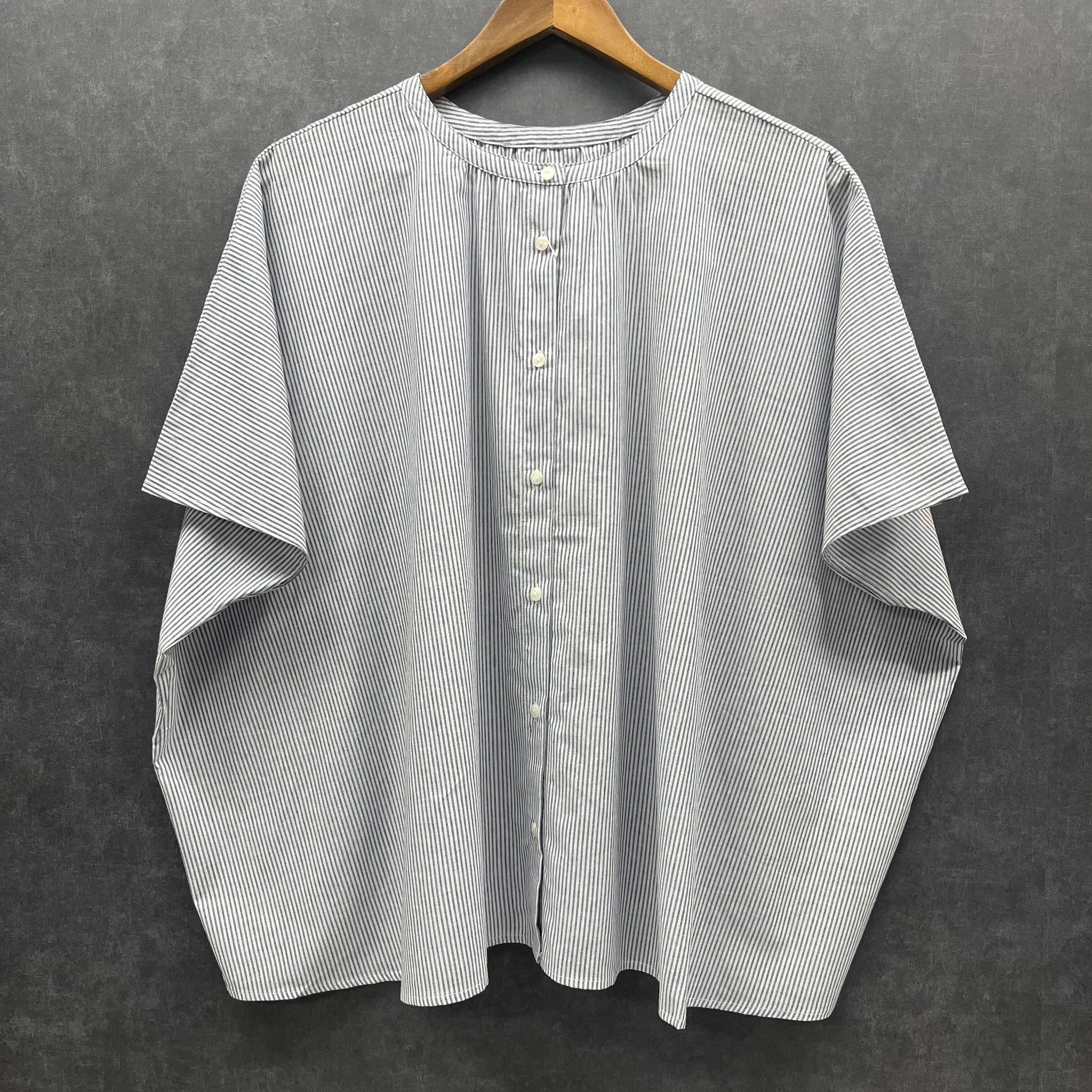 【在庫5点以下】ポンチョベストブラウス ストライプブルー※4/15迄に順次発送予定