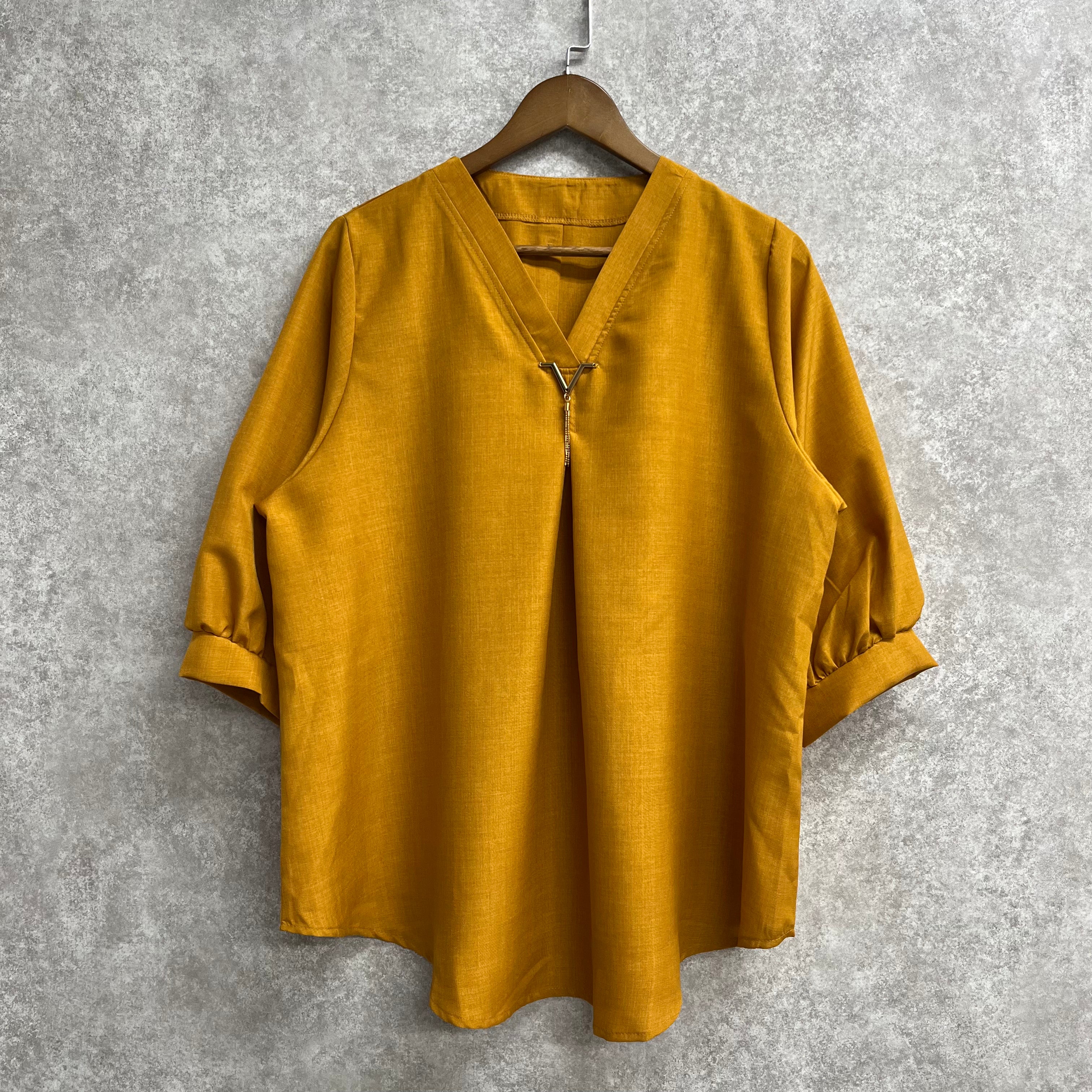 Vネックリネンブラウス マスタード ※3/18迄に順次発送予定