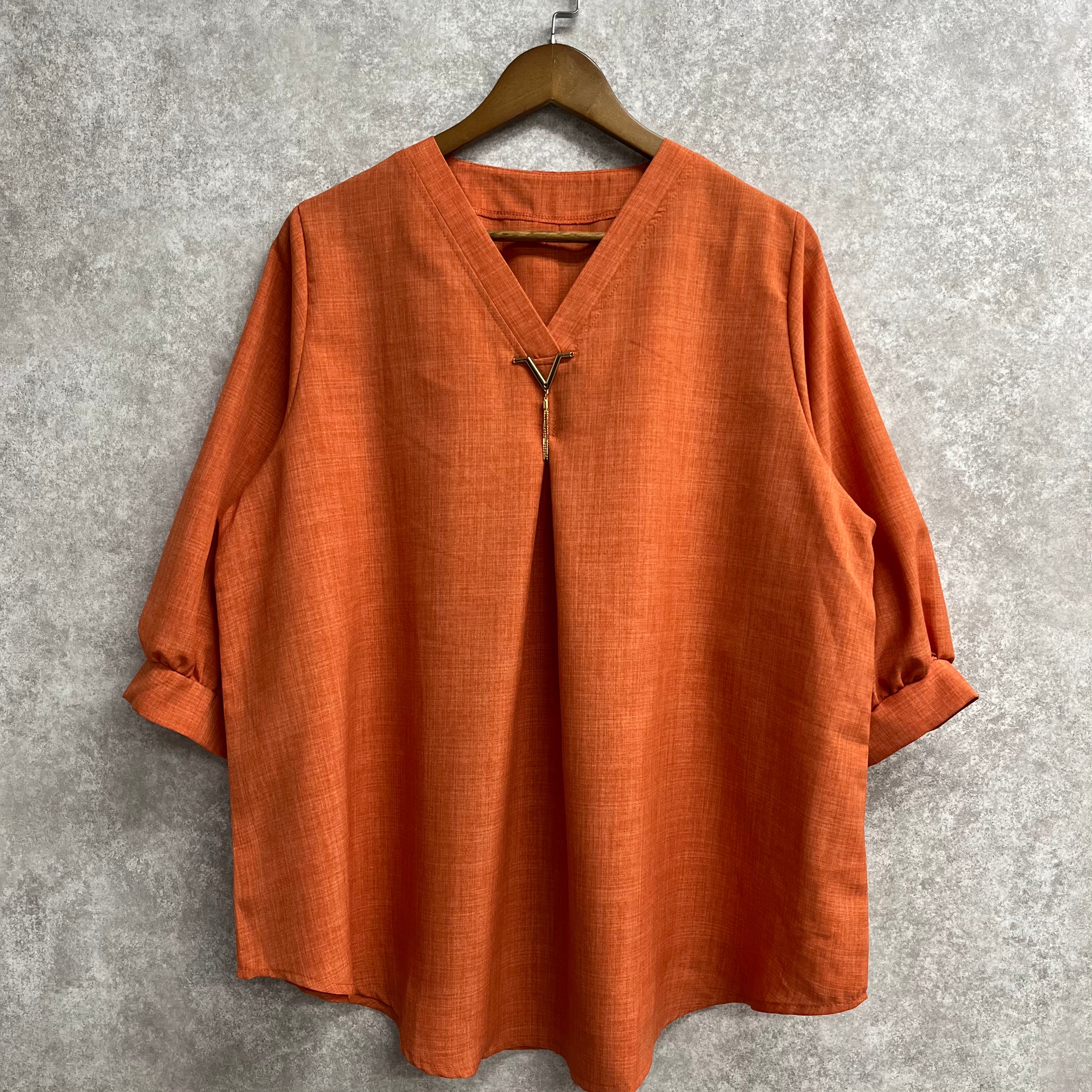 Vネックリネンブラウス レッド ※3/18迄に順次発送予定