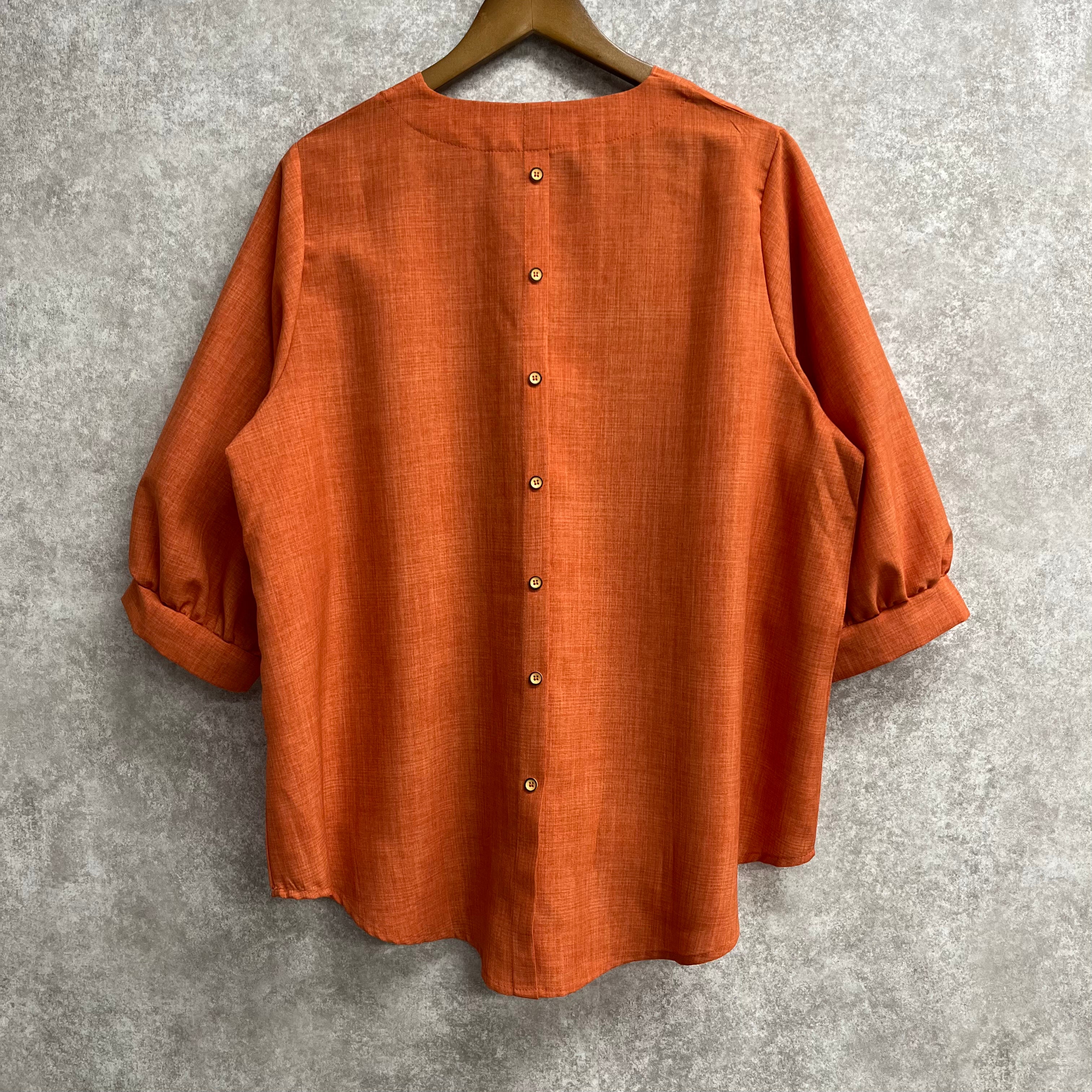 Vネックリネンブラウス レッド ※3/18迄に順次発送予定