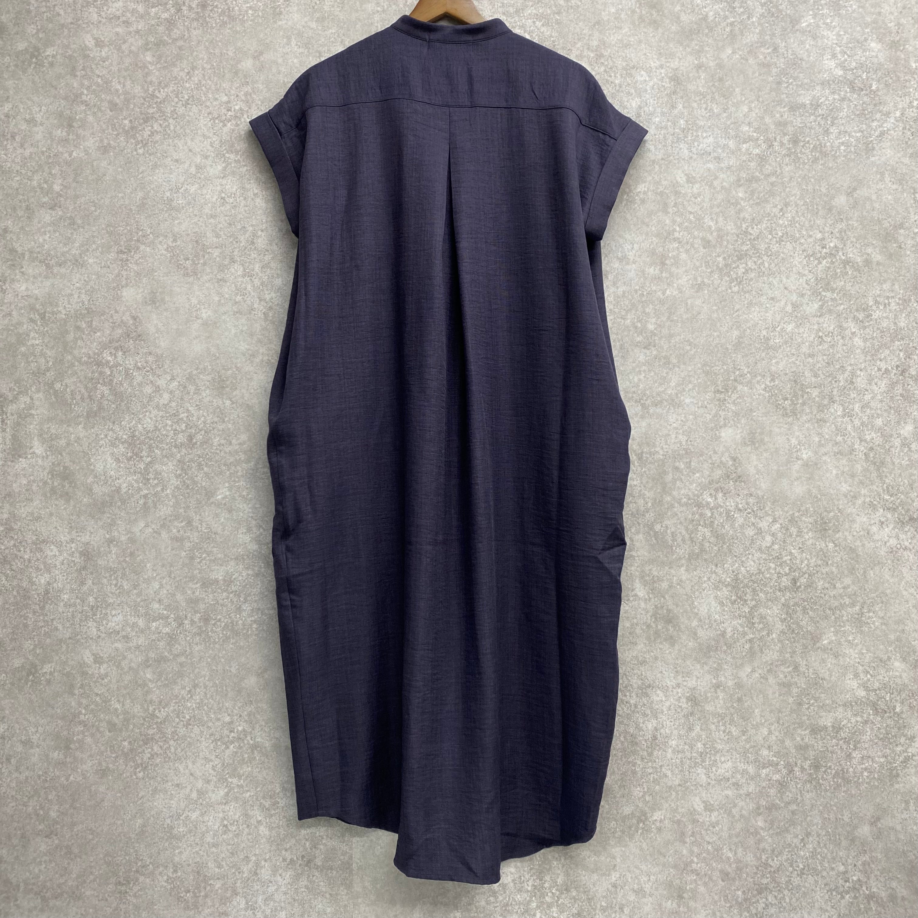 リネンライク気流染めタック半袖ワンピース ネイビー※7/16~22迄に順次発送予定