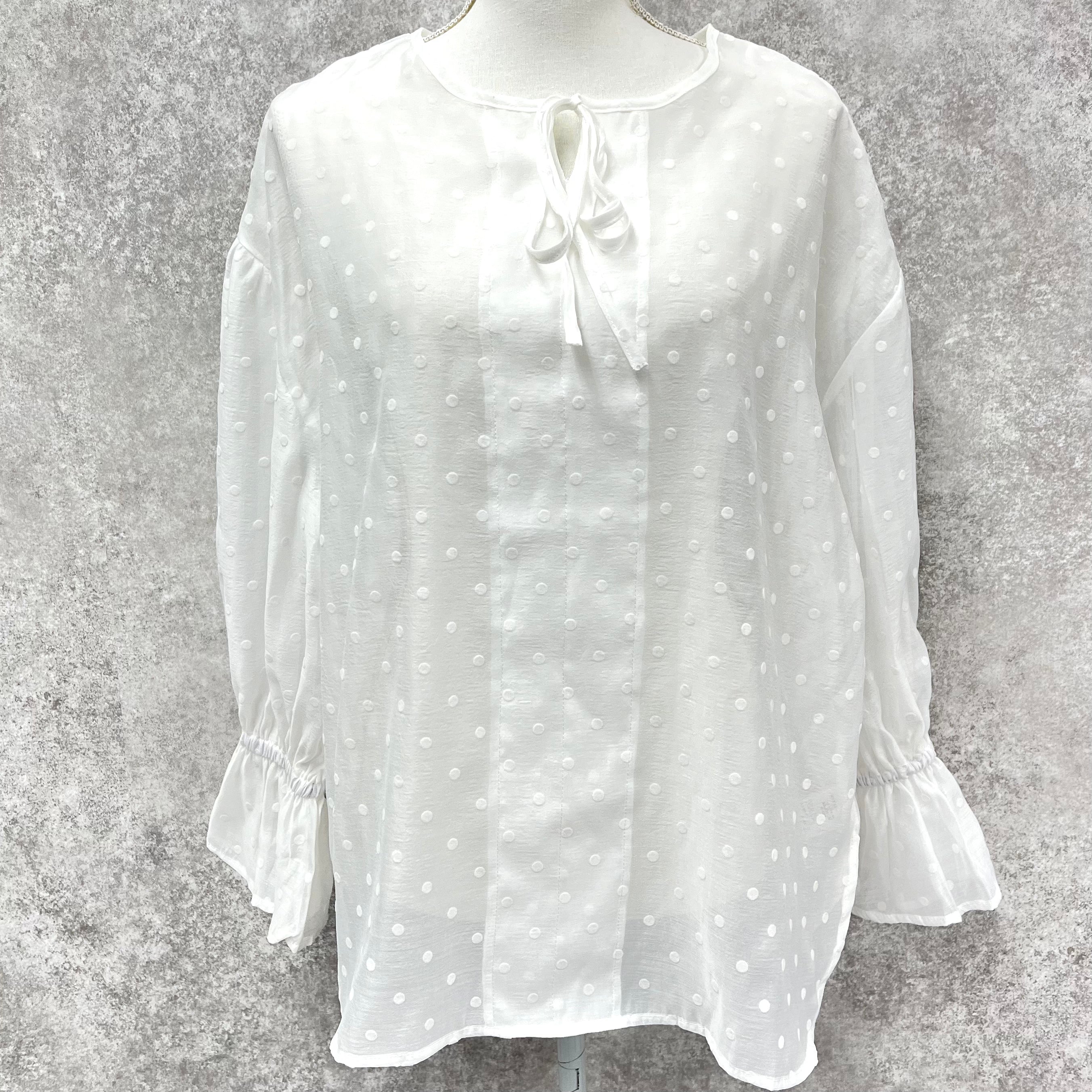 フロッキードットシアーブラウス ホワイト ※7/30~8/5より順次発送予定