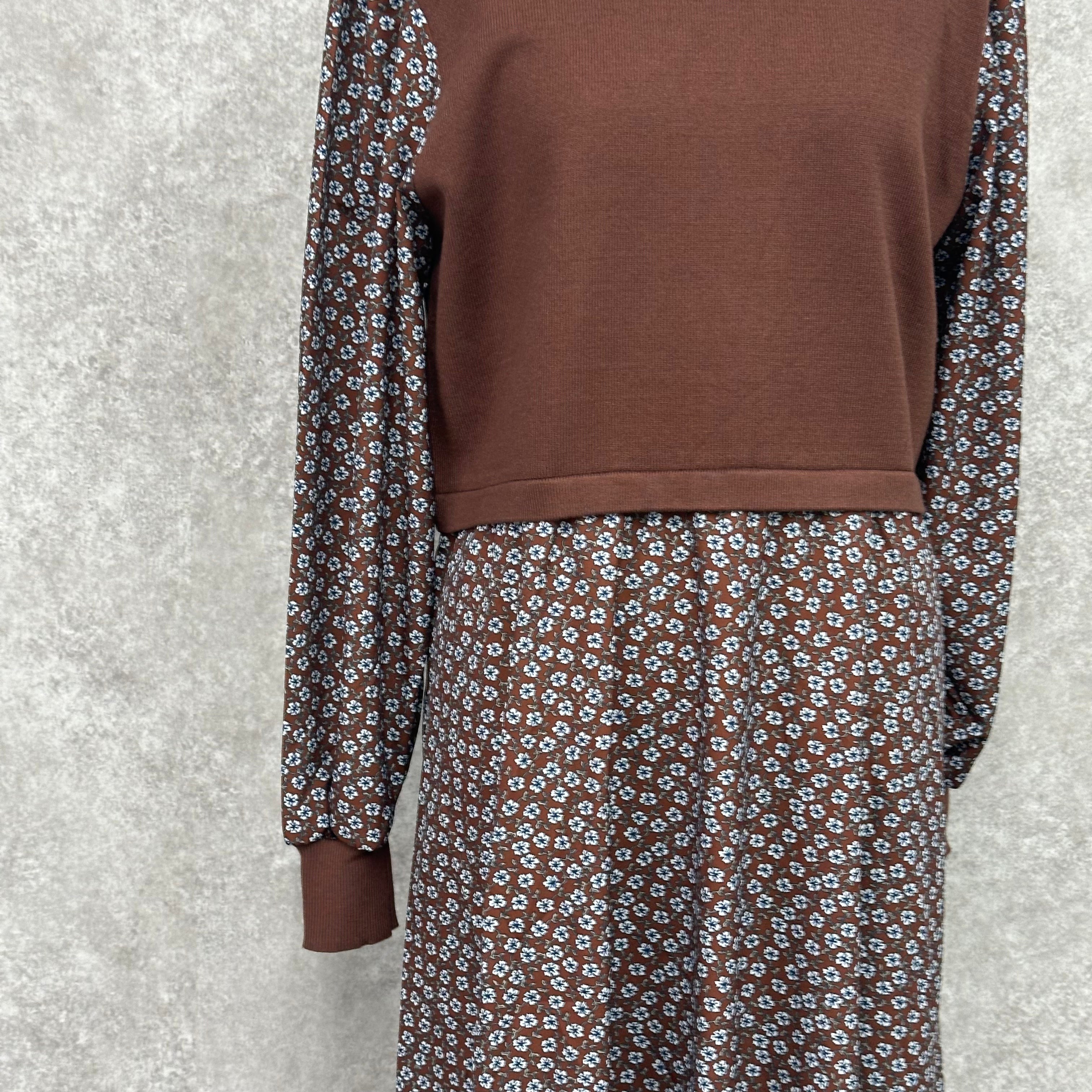 ドッキング花柄ワンピース ブラウン ※10/7迄に順次発送予定