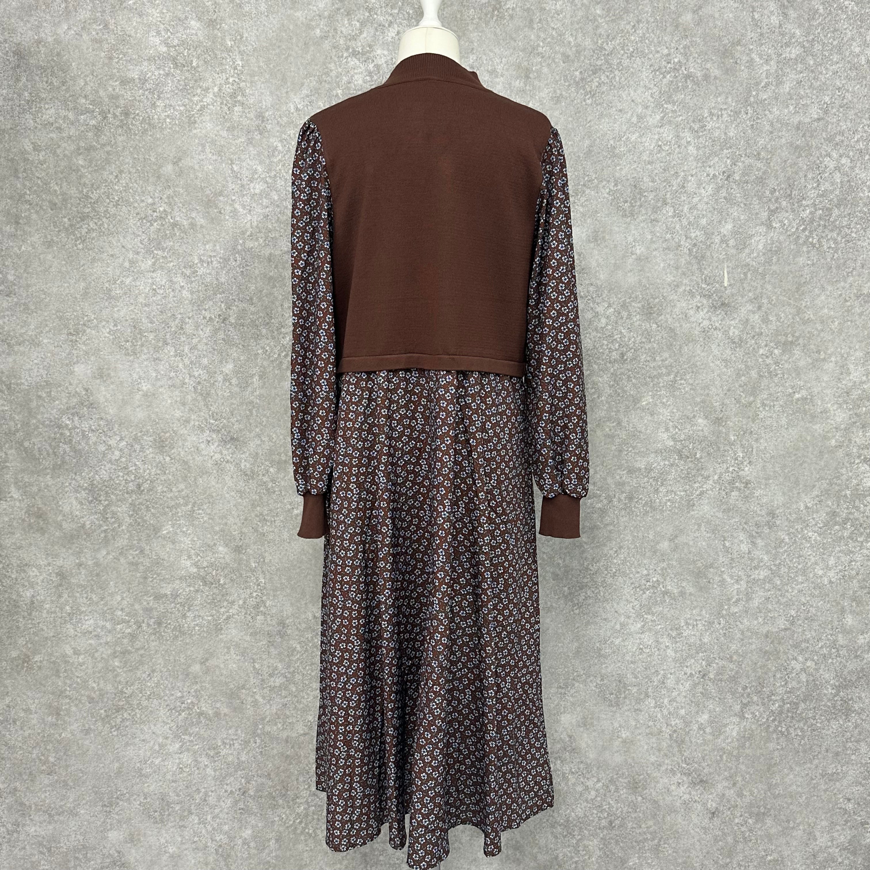 ドッキング花柄ワンピース ブラウン ※10/7迄に順次発送予定