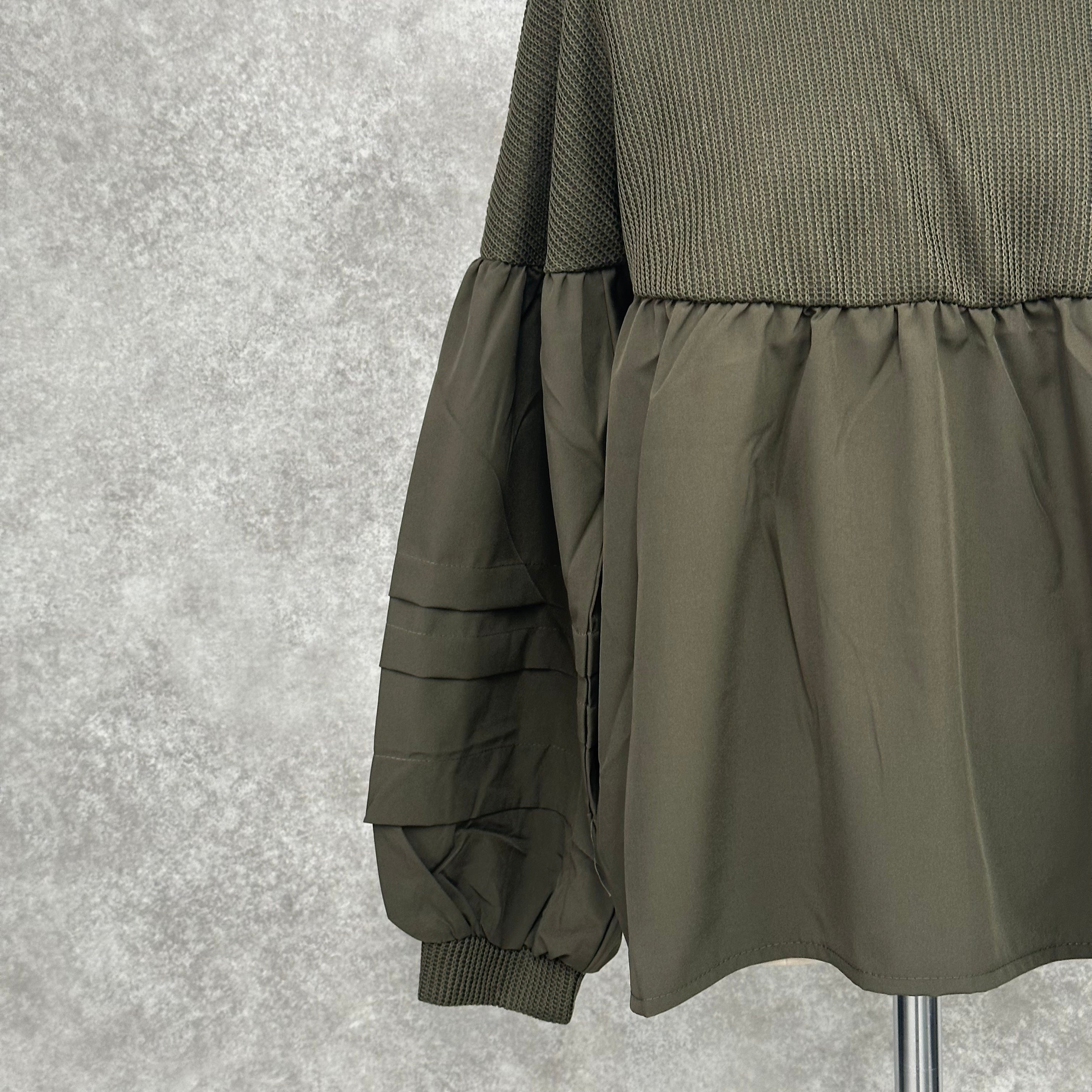 【在庫5点以下】異素材ドッキング長袖トップス カーキ※4/15迄に順次発送予定