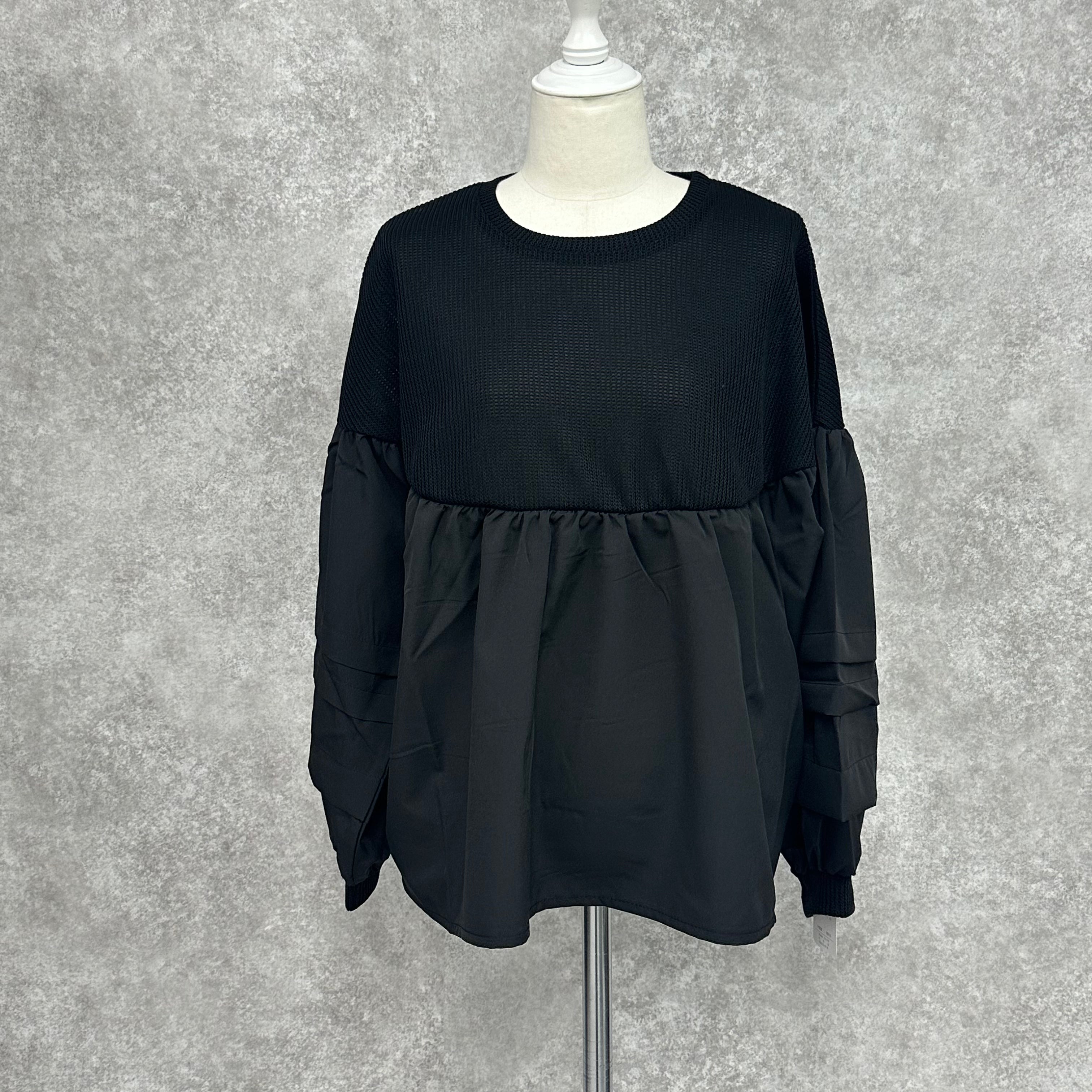 【在庫5点以下】異素材ドッキング長袖トップス ブラック※4/15迄に順次発送予定