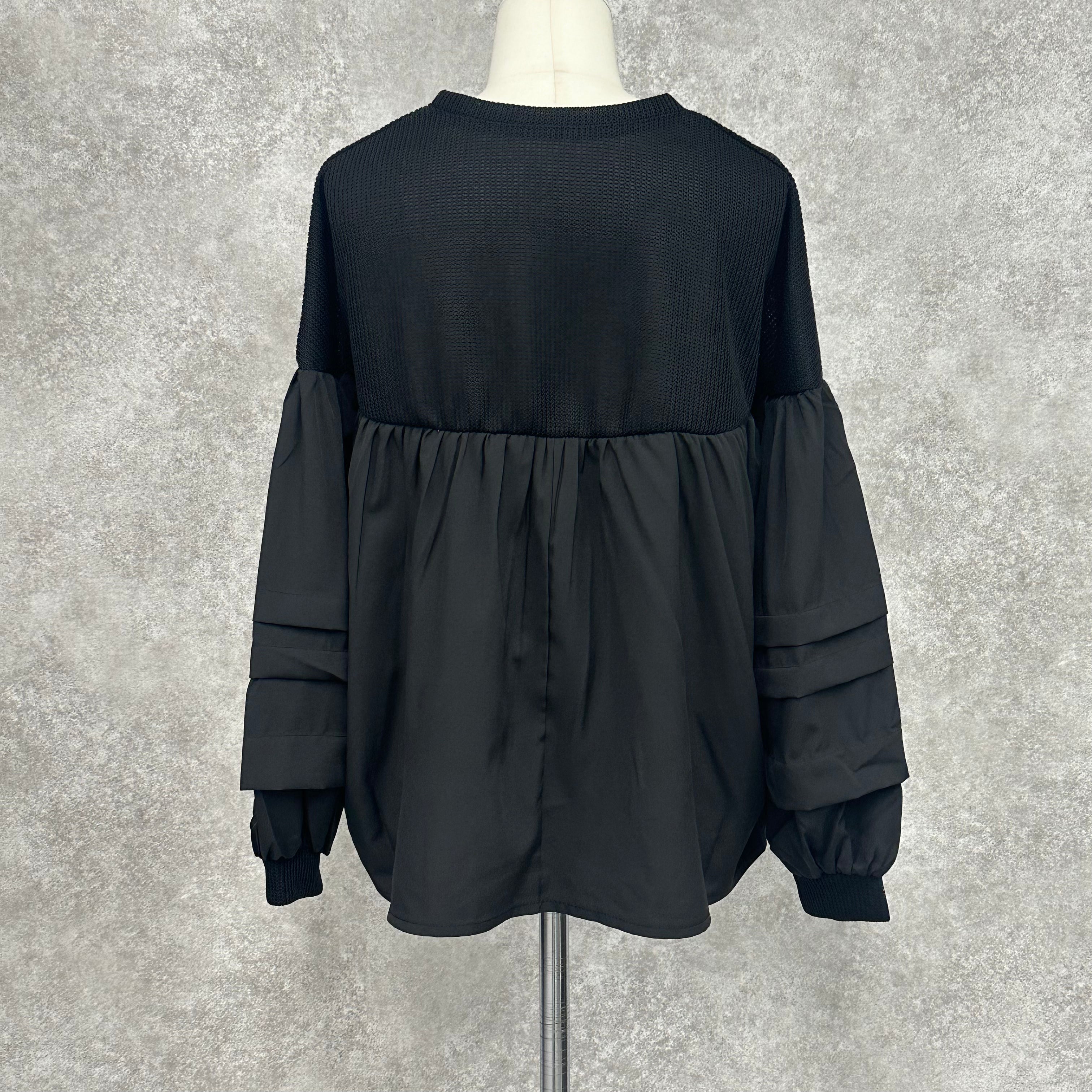 【在庫5点以下】異素材ドッキング長袖トップス ブラック※4/15迄に順次発送予定