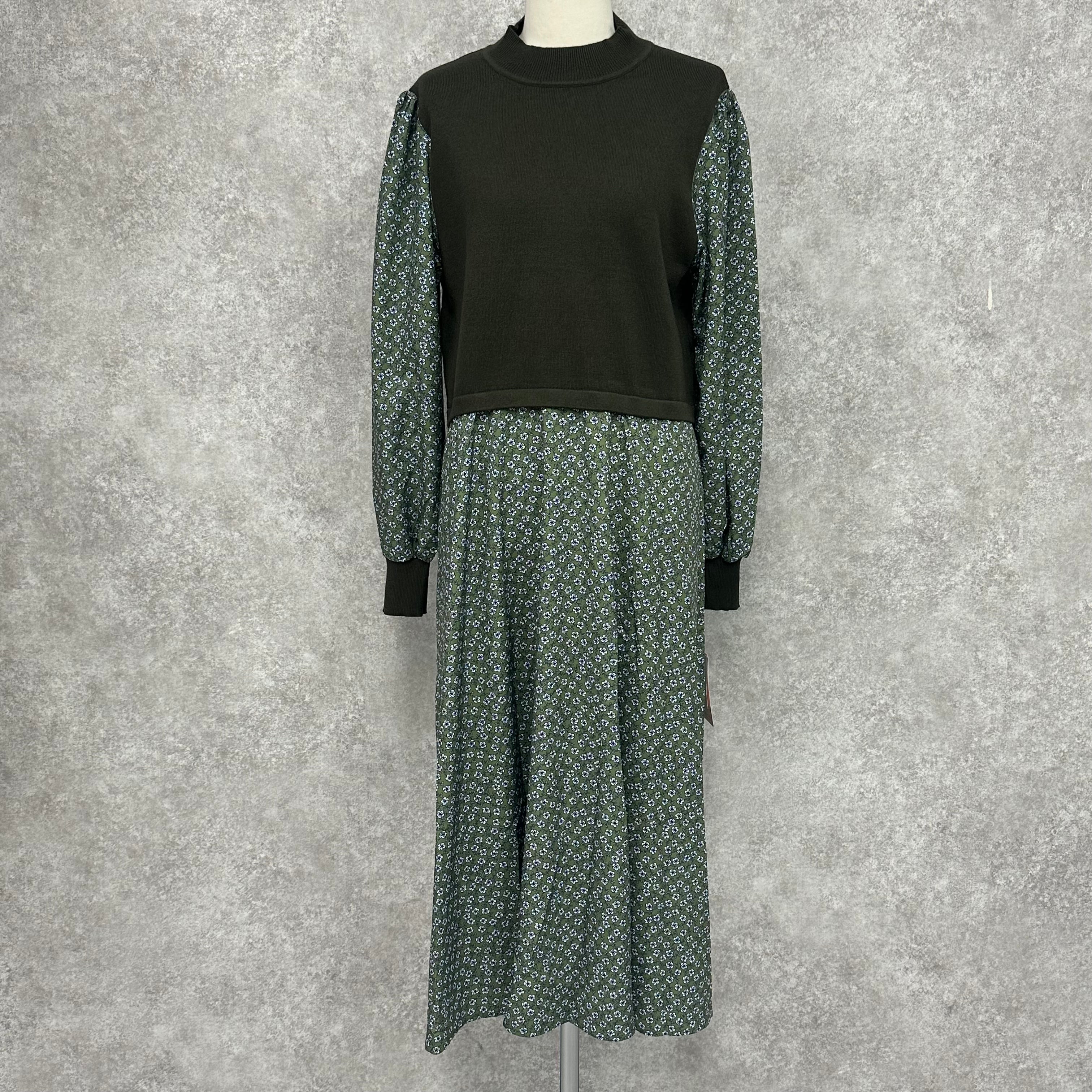 ドッキング花柄ワンピース グリーン ※10/7迄に順次発送予定