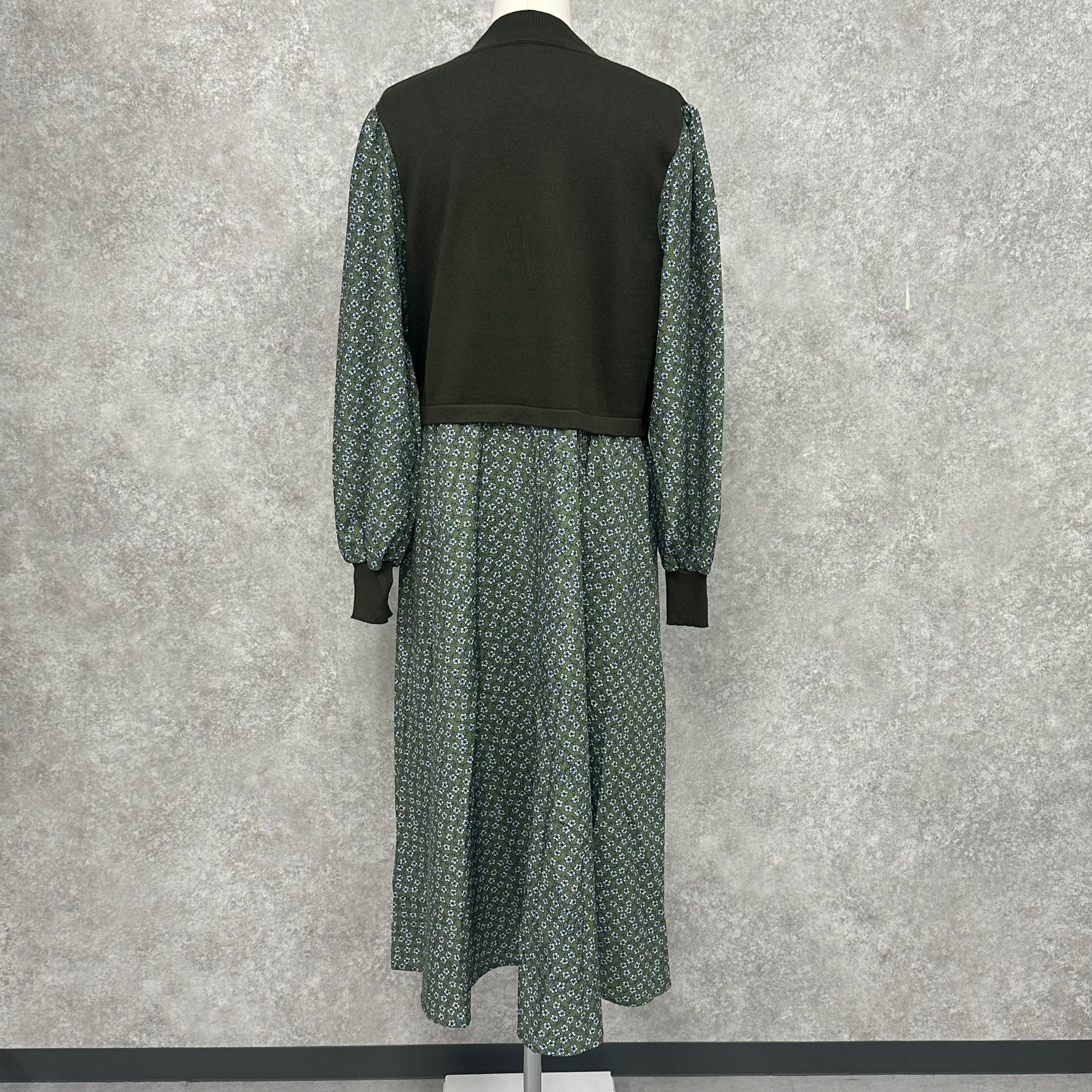 ドッキング花柄ワンピース グリーン ※10/7迄に順次発送予定