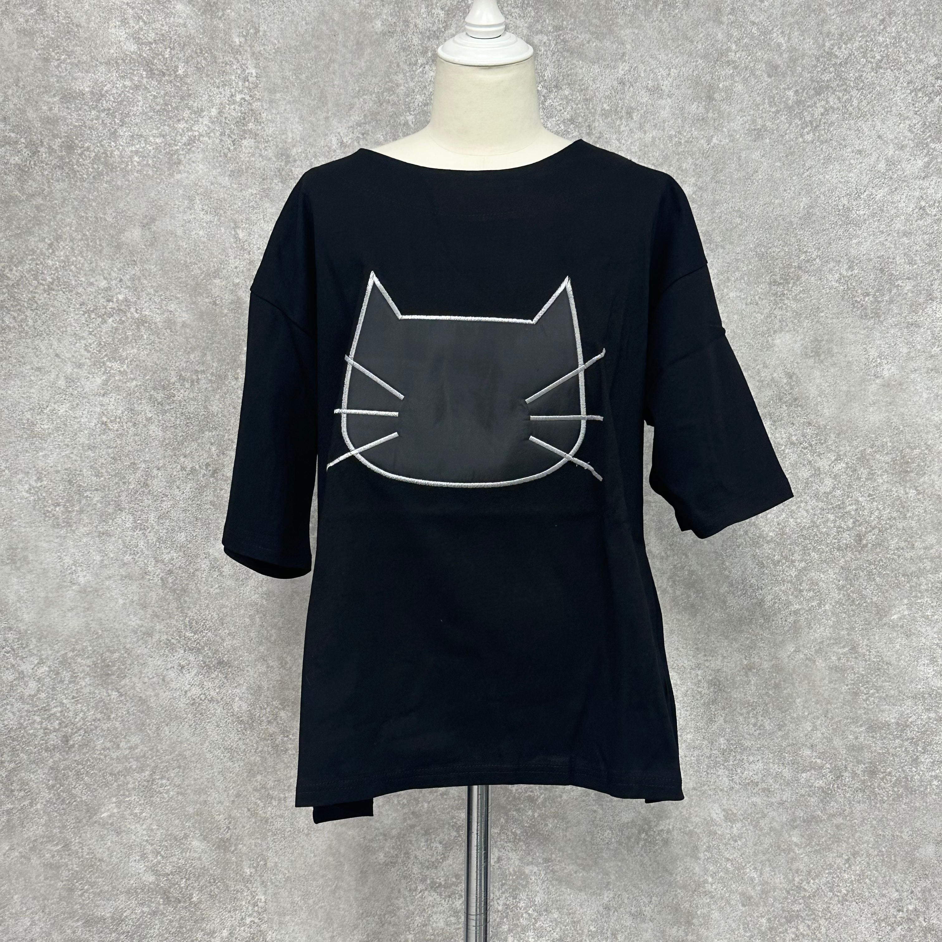 【在庫5点以下】ねこプリントTシャツ ブラック ※4/15迄に順次発送予定