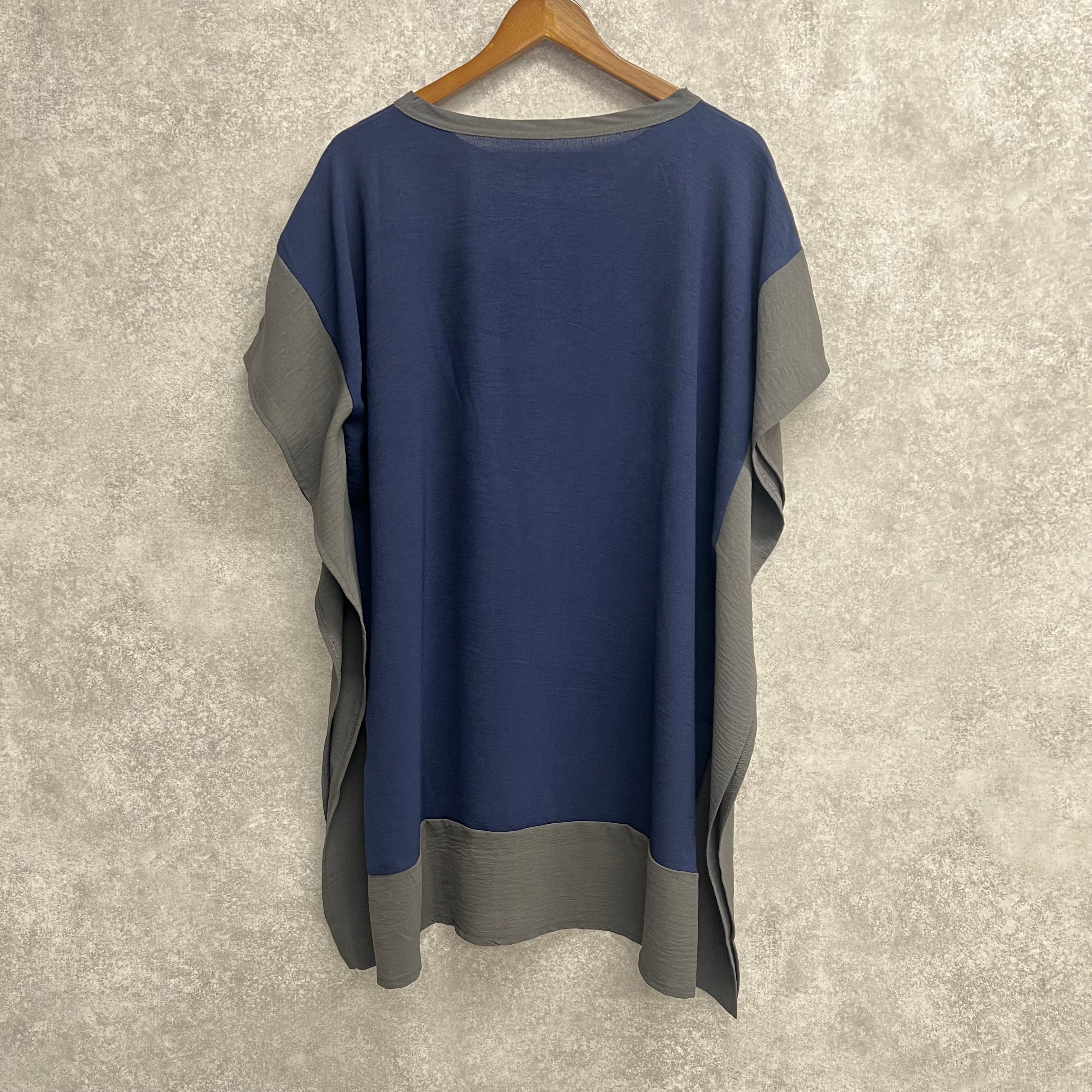 ロング丈配色ワッシャーポンチョ ネイビー※5/21~27迄に順次発送予定