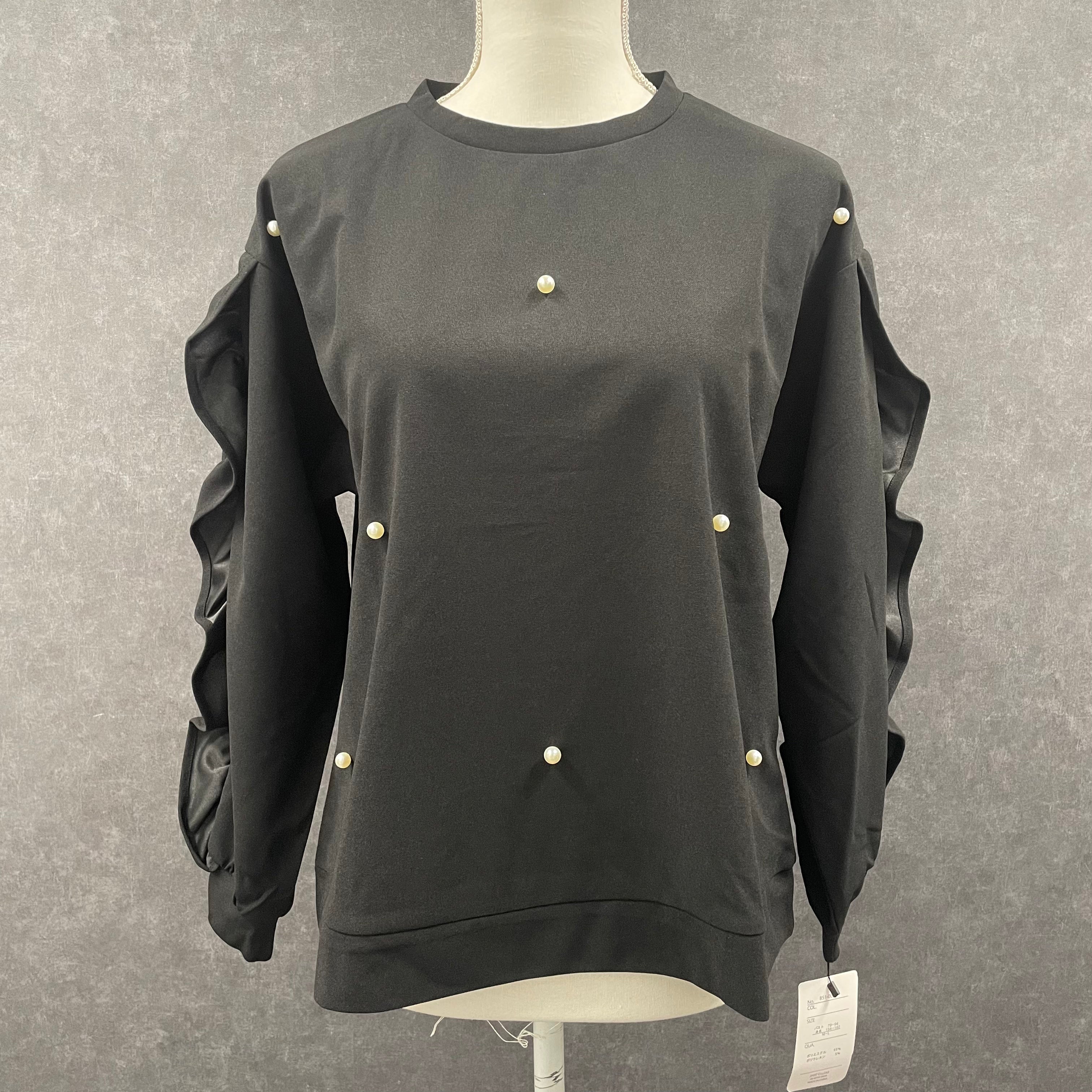 袖フリルビジュトレーナー ブラック ※10/21迄に順次発送予定