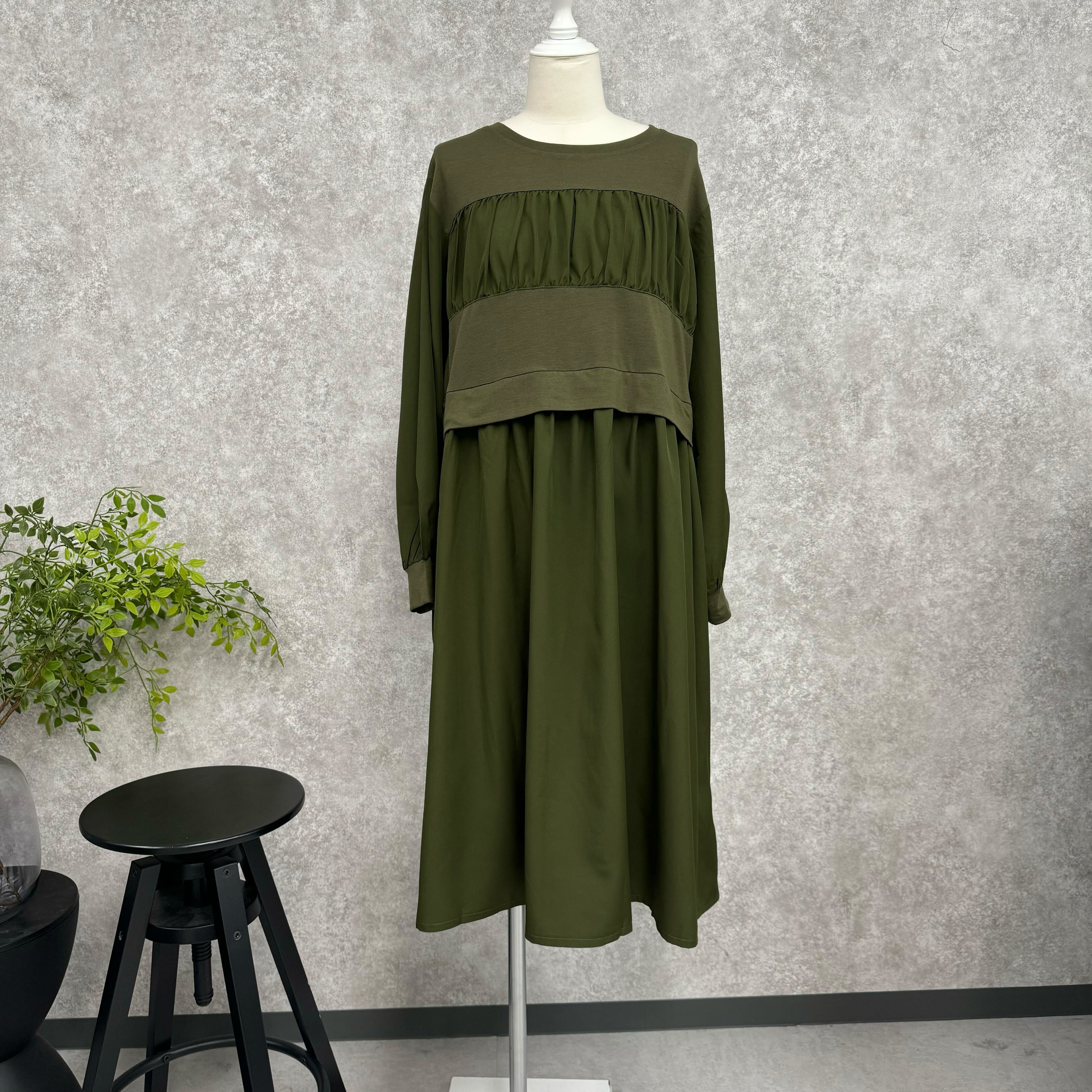 ドッキングデザインワンピース カーキ ※10/15迄に順次発送予定