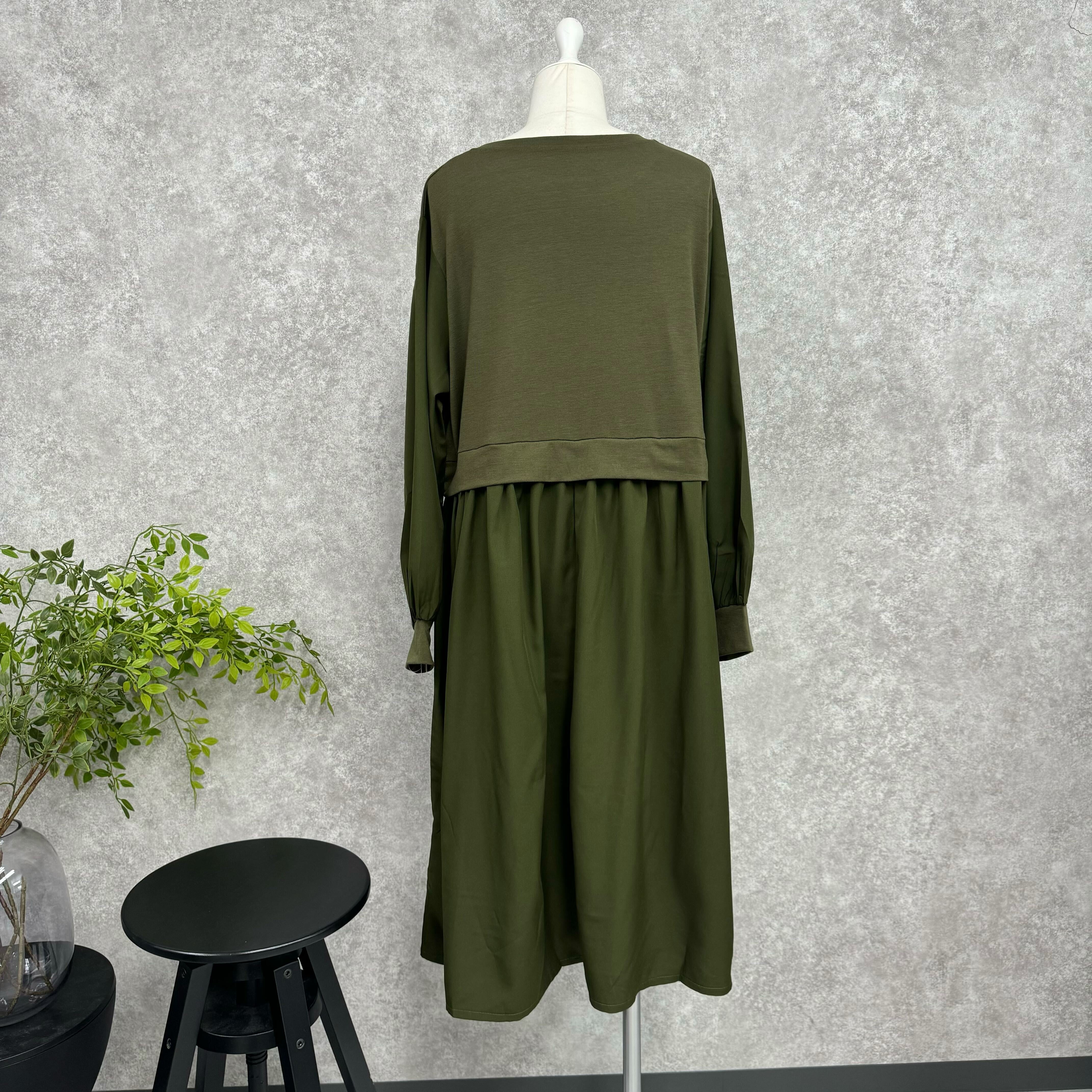 ドッキングデザインワンピース カーキ ※10/15迄に順次発送予定