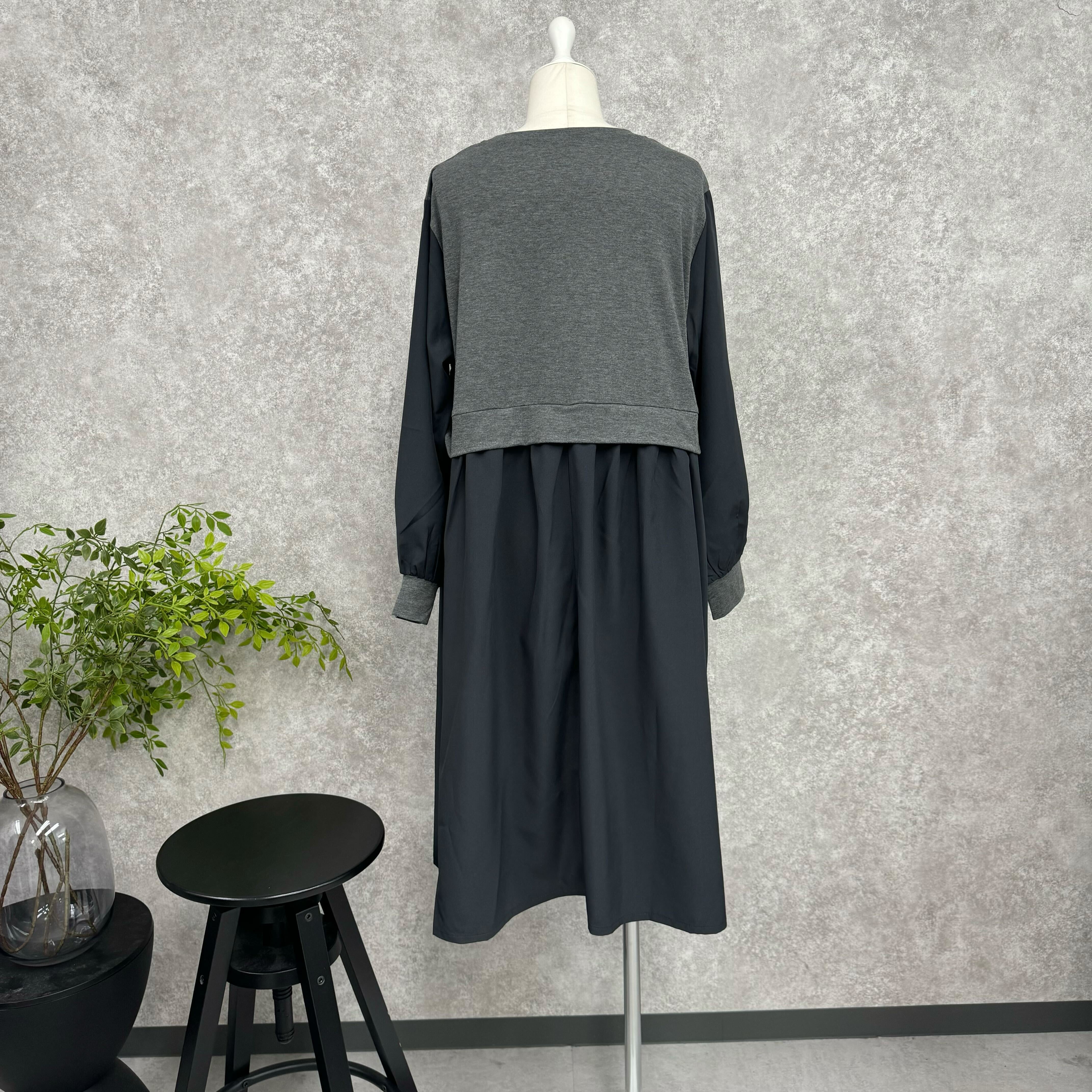 ドッキングデザインワンピース グレー ※10/21迄に順次発送予定