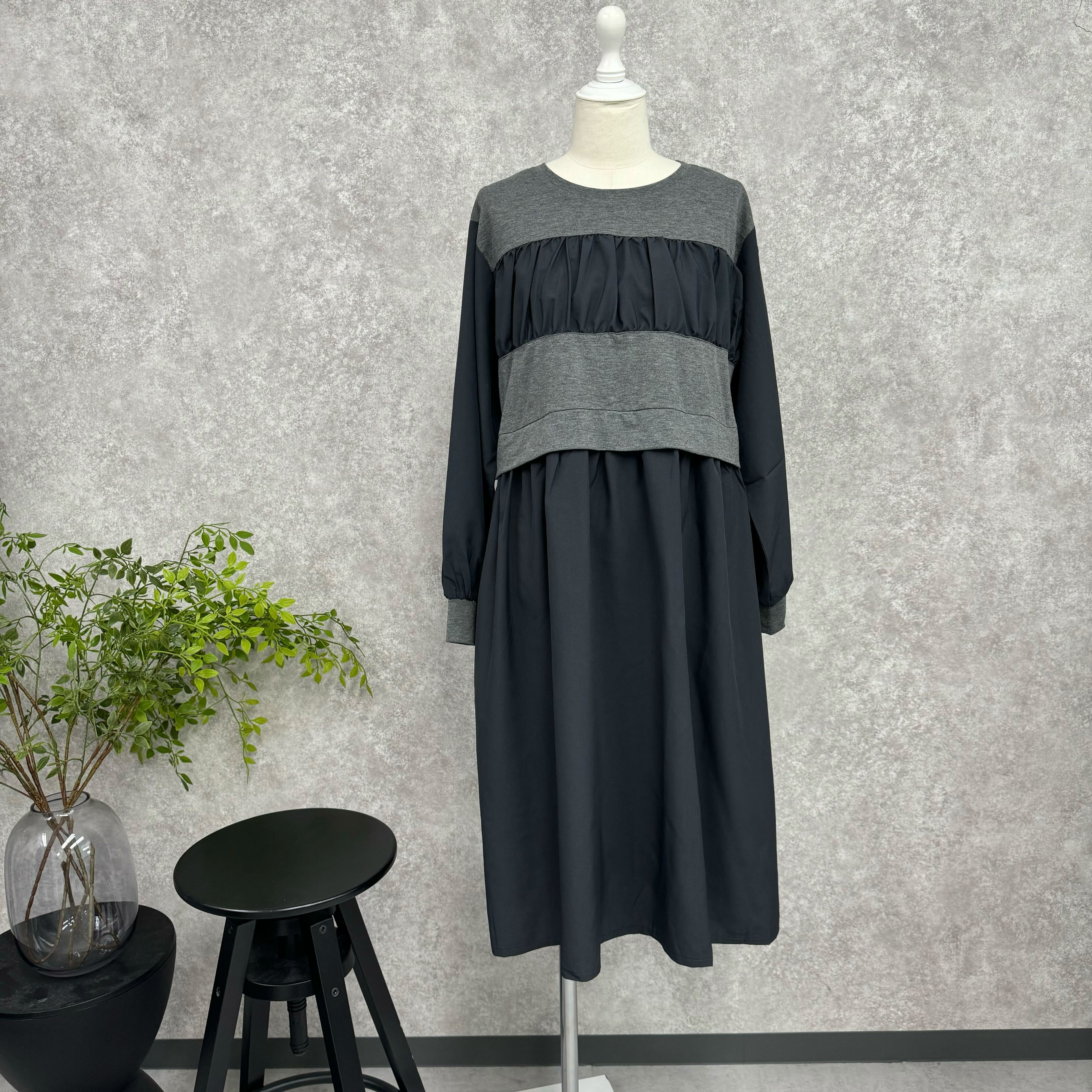 ドッキングデザインワンピース グレー ※10/21迄に順次発送予定