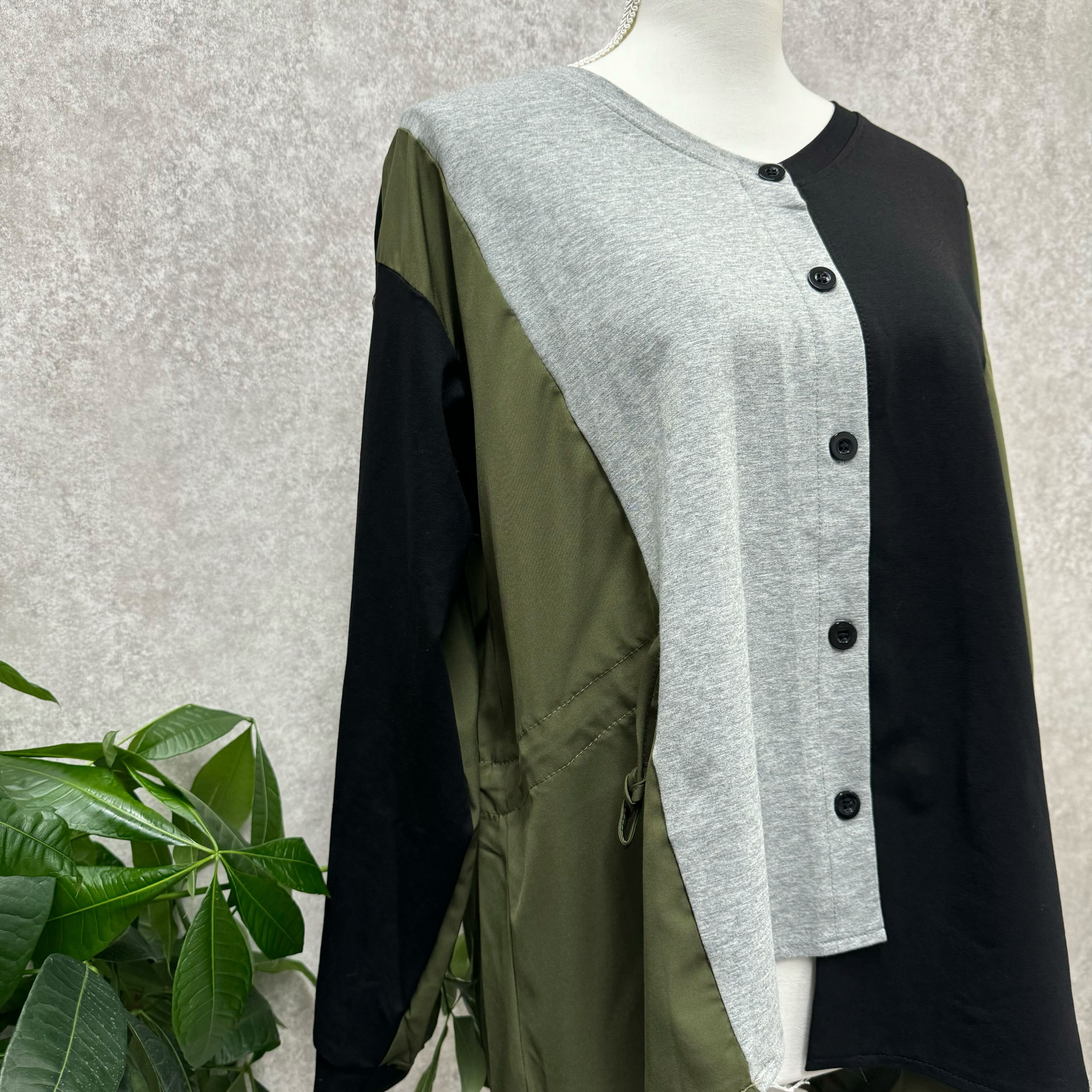 ドロスト配色カーディガン カーキ ※10/21迄に順次発送予定