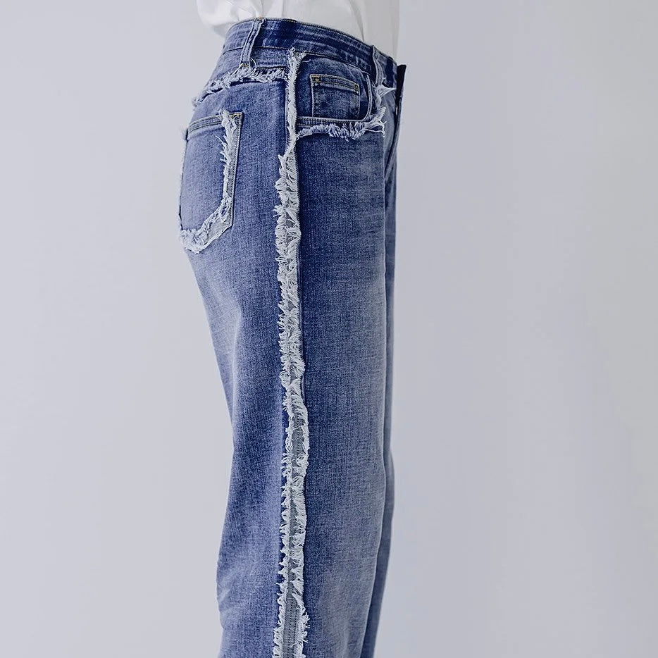 【インディマーク】サイドフリンジストレートデニム ライトブルー※8/6~12迄に順次発送予定