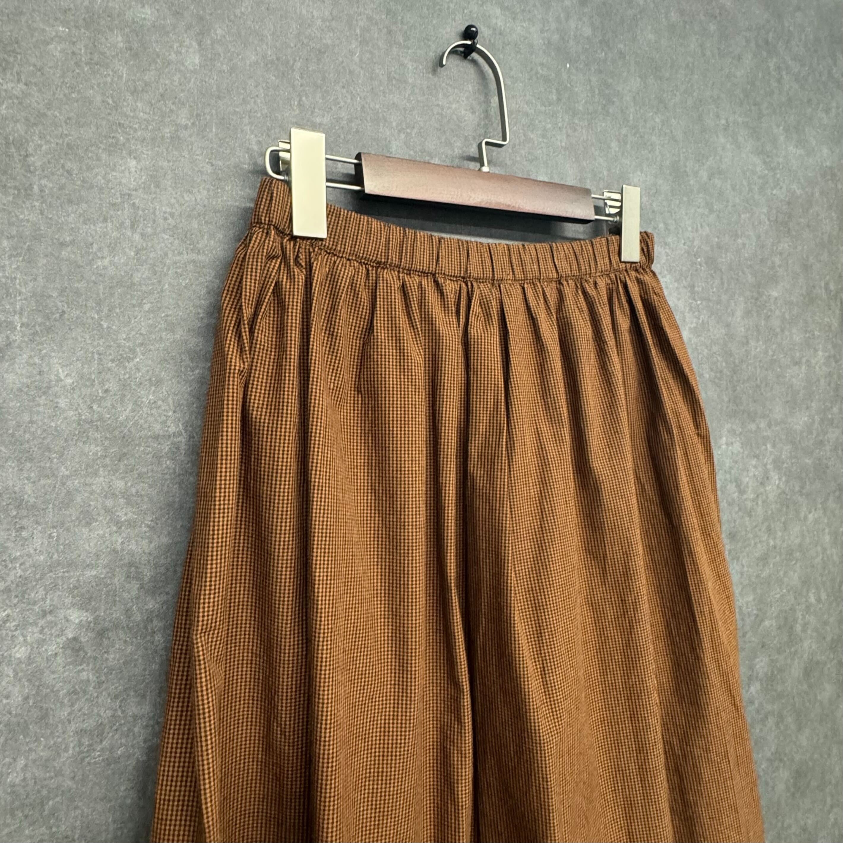 ギンガムチェックギャザースカート キャメル ※10/28迄に順次発送予定