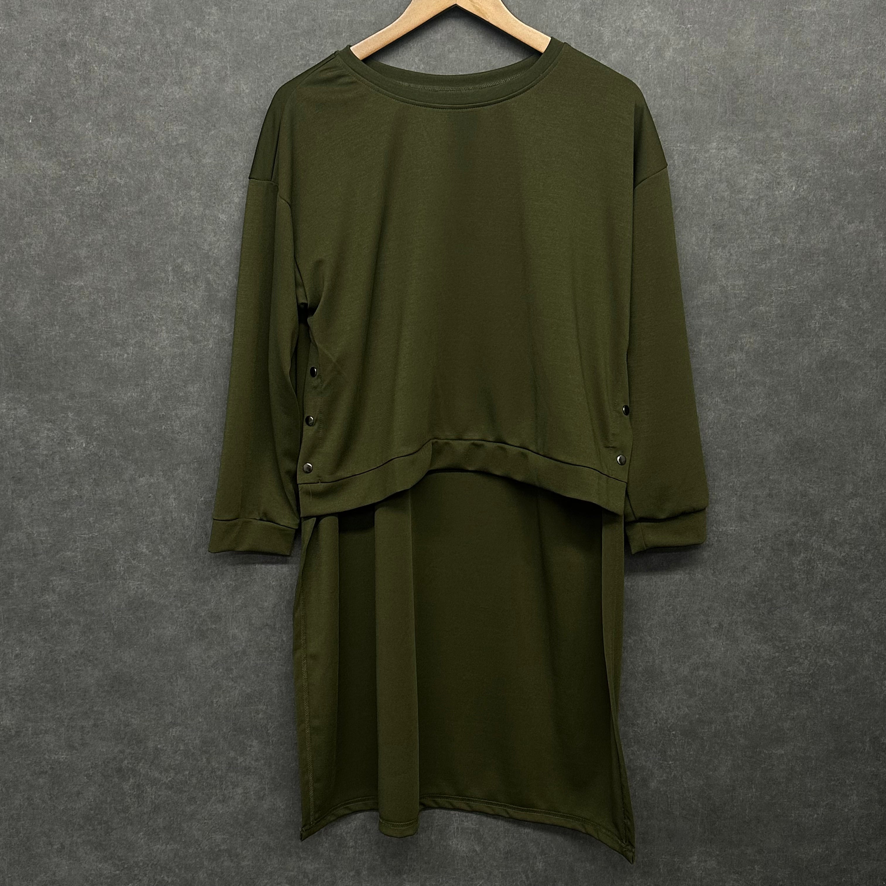 サイドボタンバックロングトップス カーキ ※10/28迄に順次発送予定