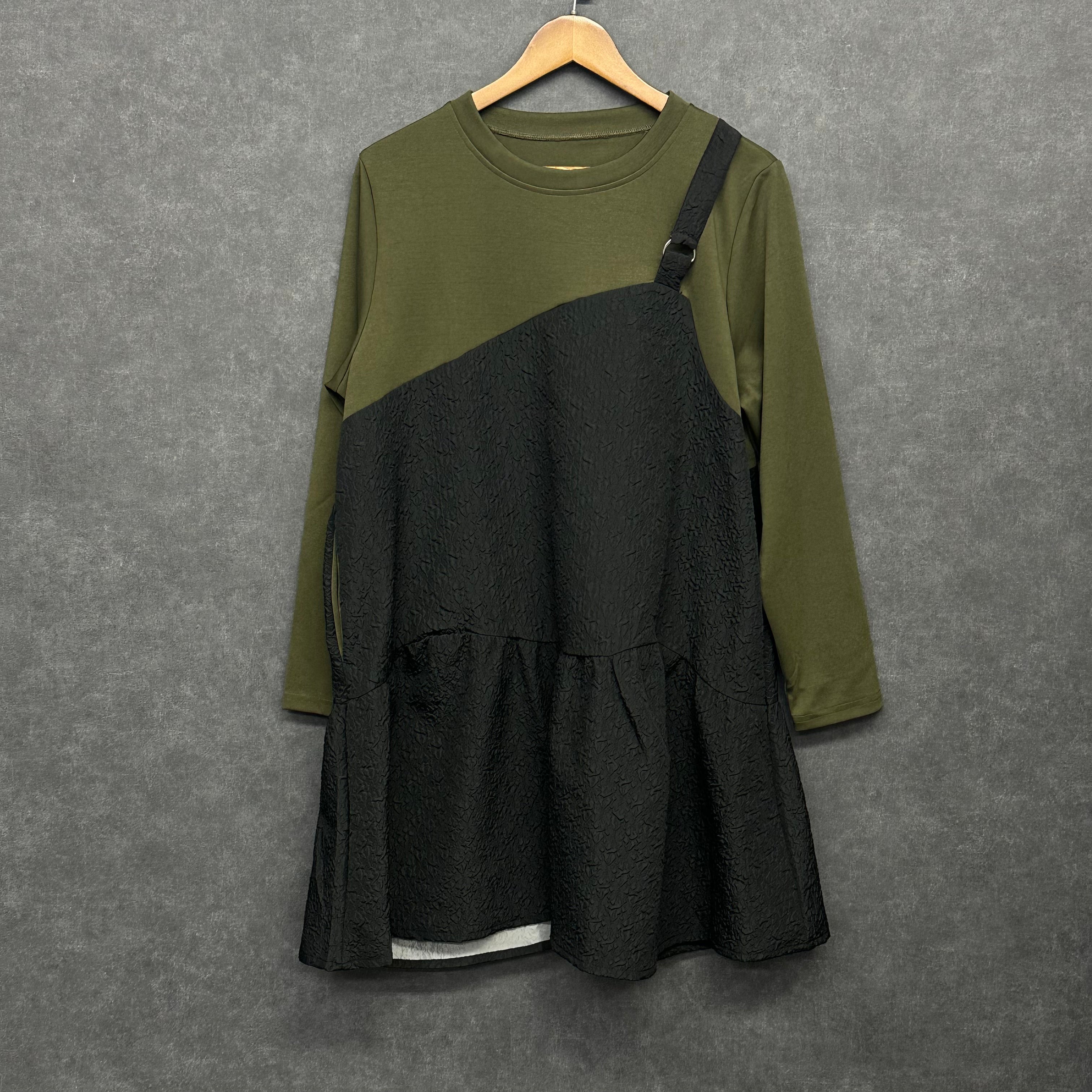 異素材ドッキングワンピース カーキ ※10/28迄に順次発送予定