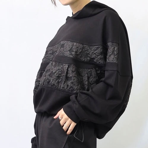 切替ふくれ生地花柄パーカー ブラック ※11/25迄に順次発送予定
