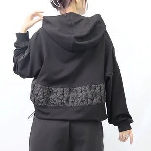 切替ふくれ生地花柄パーカー ブラック ※11/25迄に順次発送予定