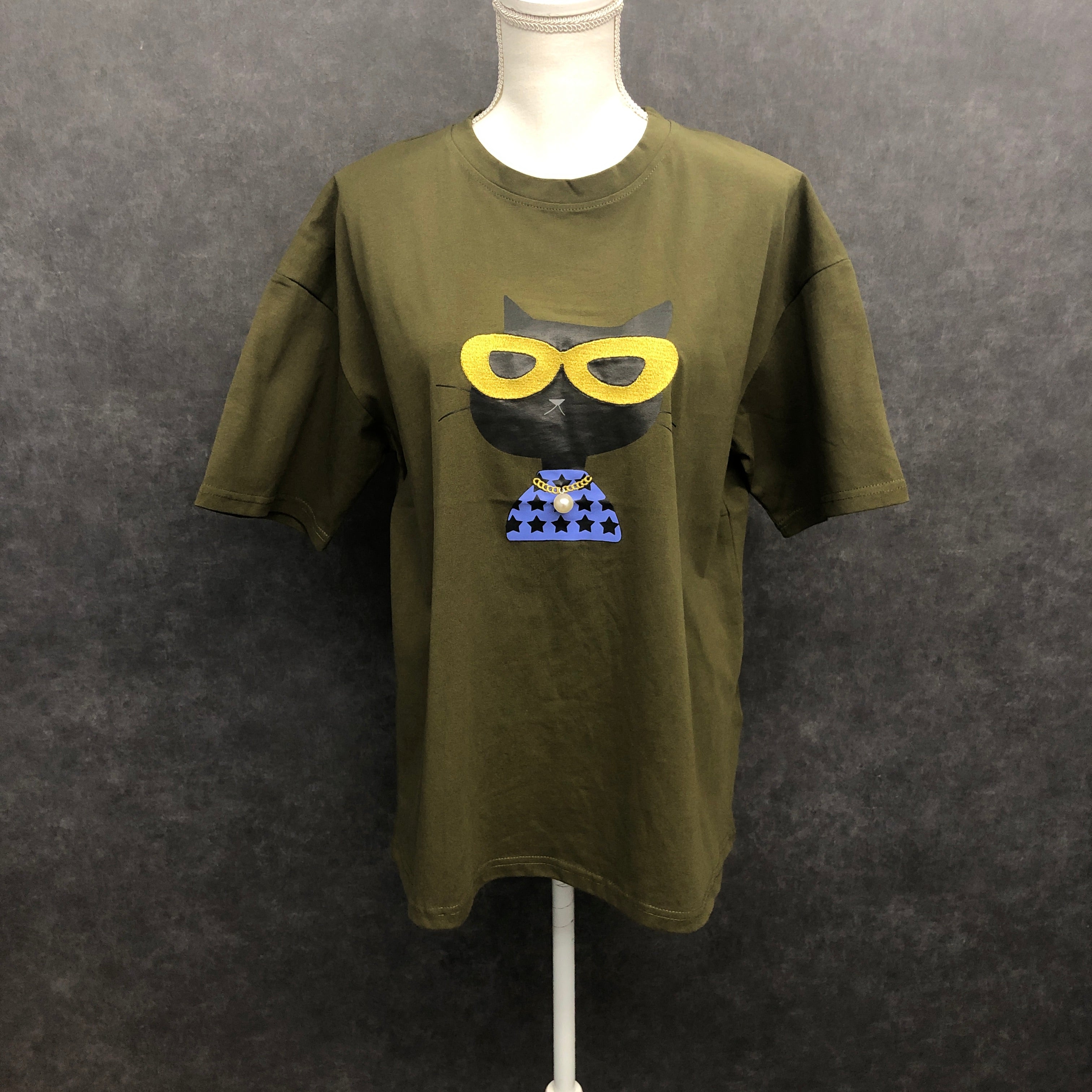 黒猫 Tシャツ カーキ ※10/21迄に順次発送予