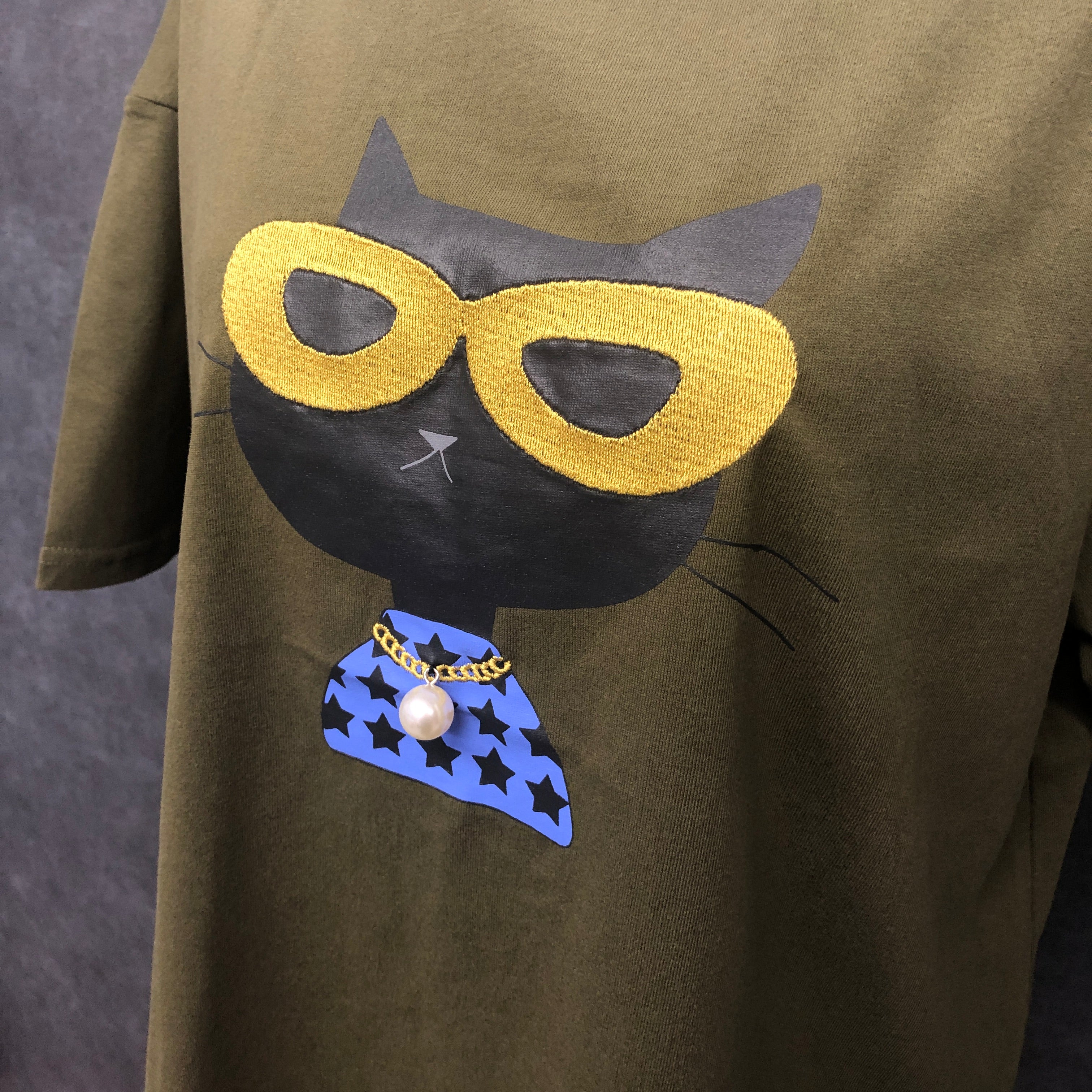 黒猫 Tシャツ カーキ ※10/21迄に順次発送予