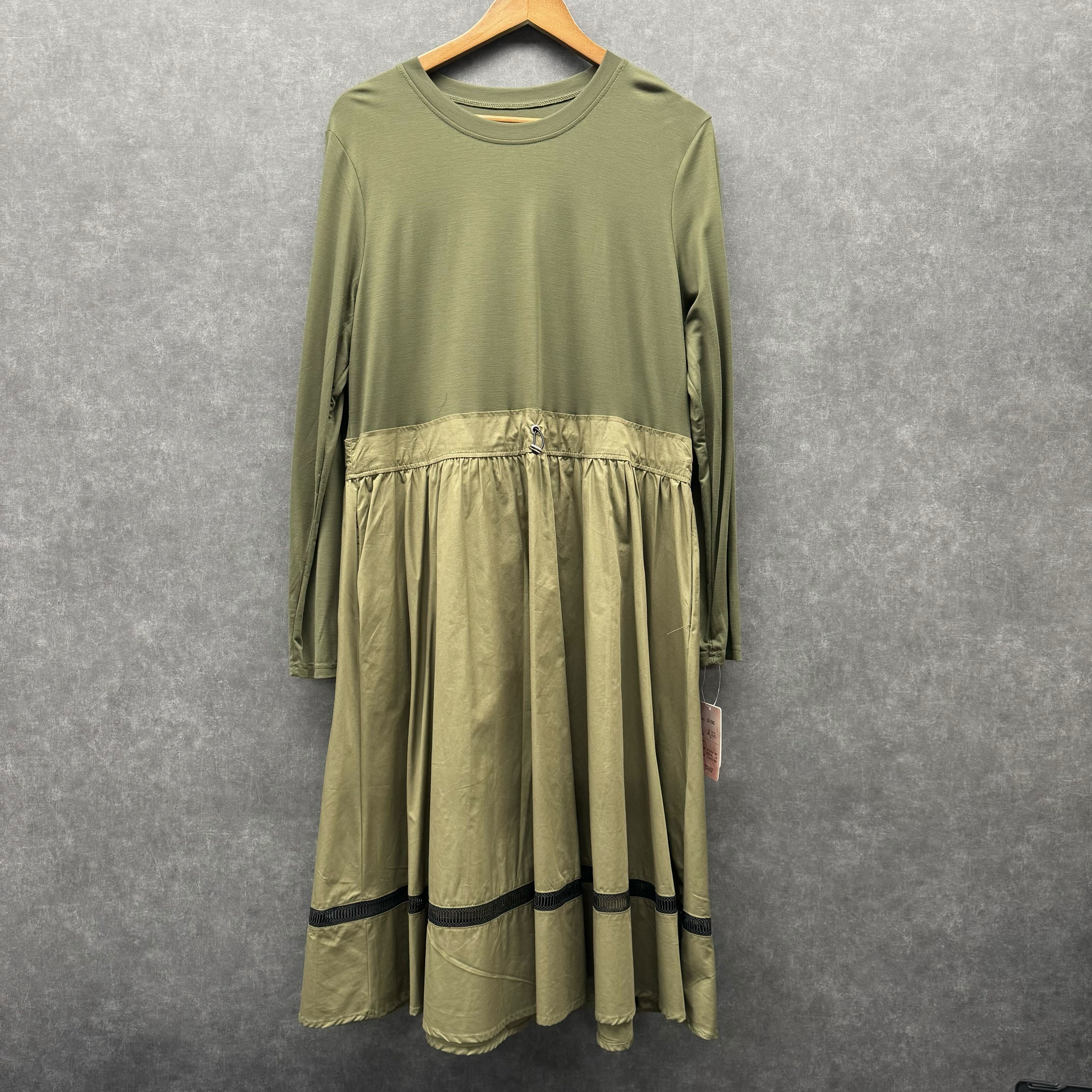 異素材ドッキングウエストドロストワンピース カーキ※11/25迄に順次発送予定