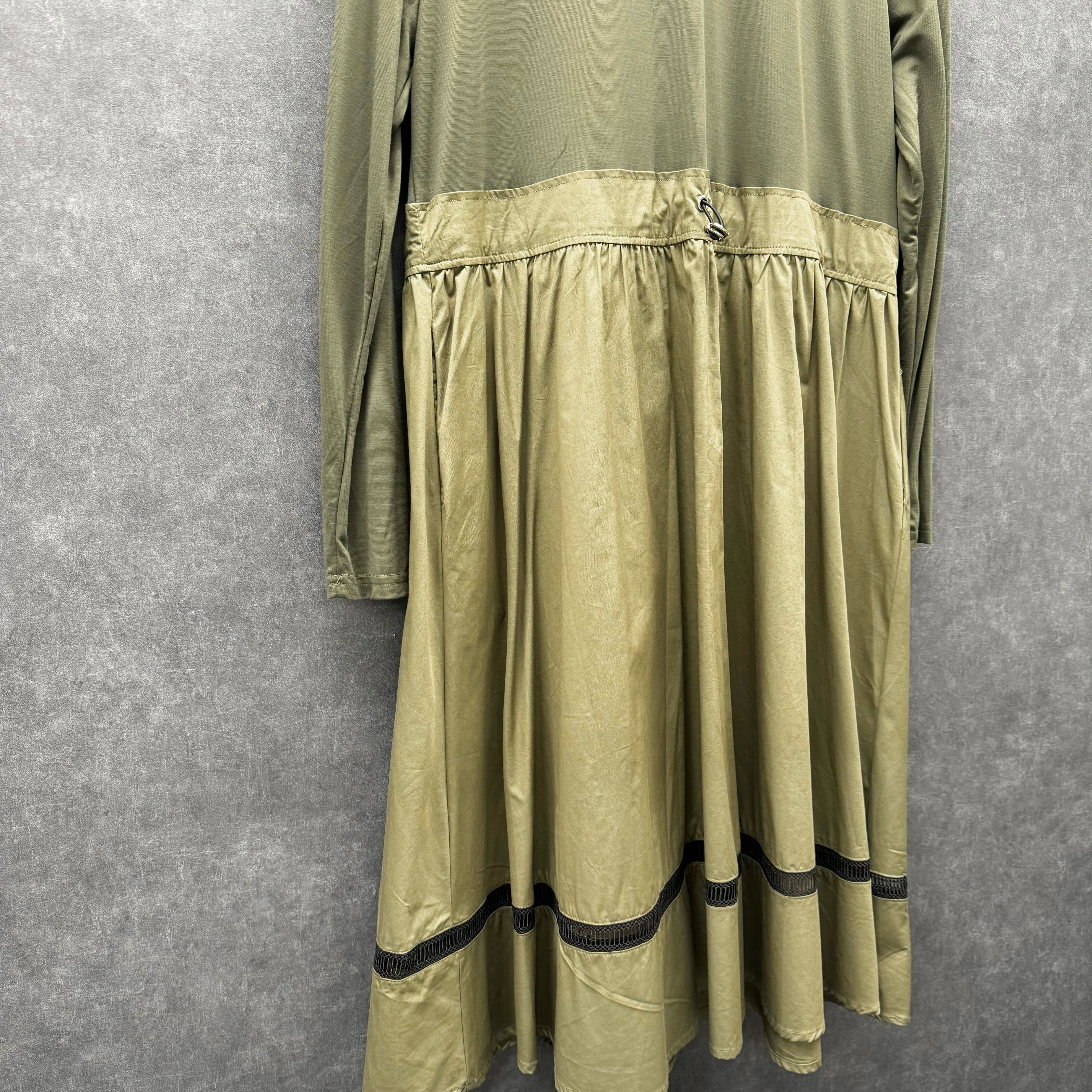 異素材ドッキングウエストドロストワンピース カーキ※11/25迄に順次発送予定