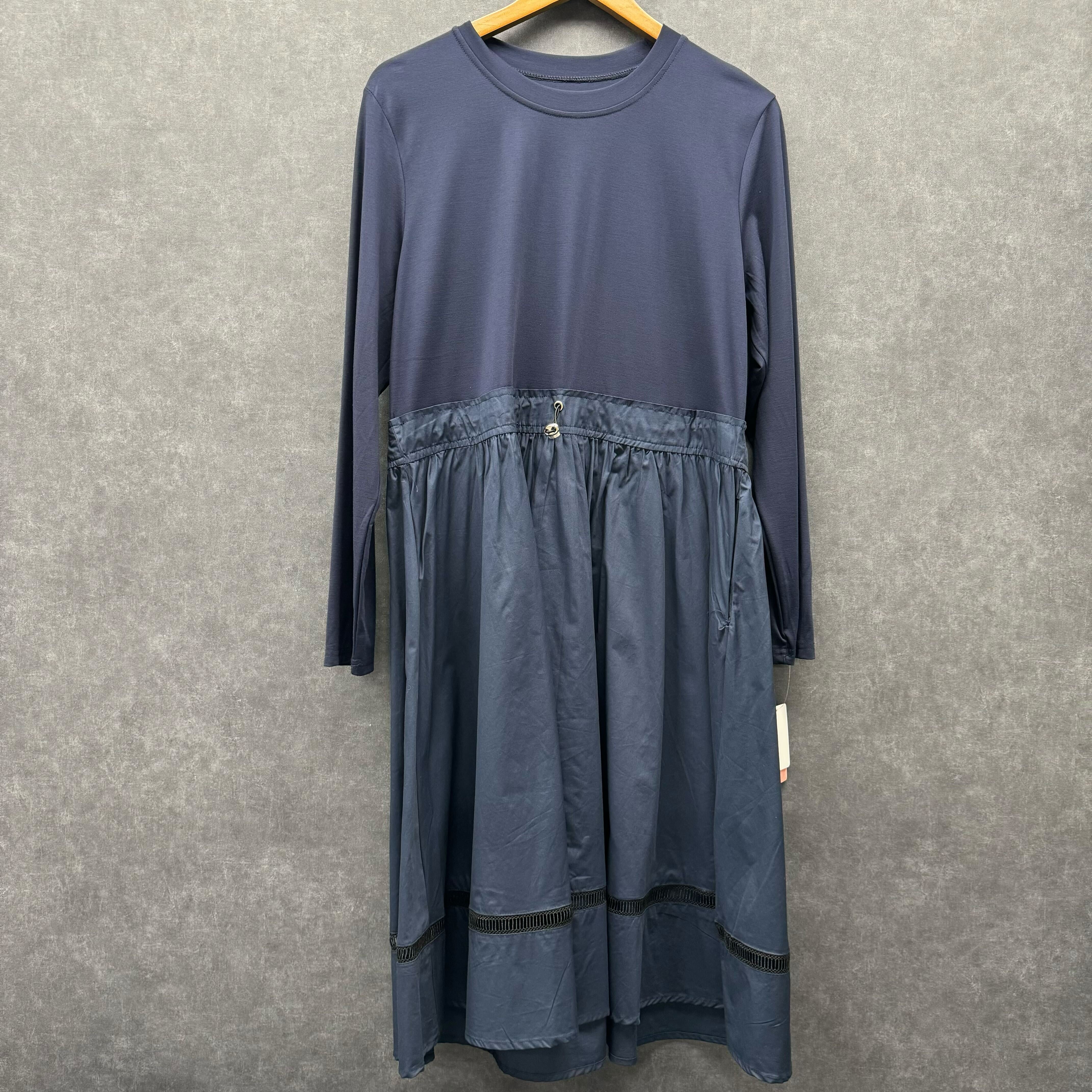 異素材ドッキングウエストドロストワンピース ネイビー※11/25迄に順次発送予定