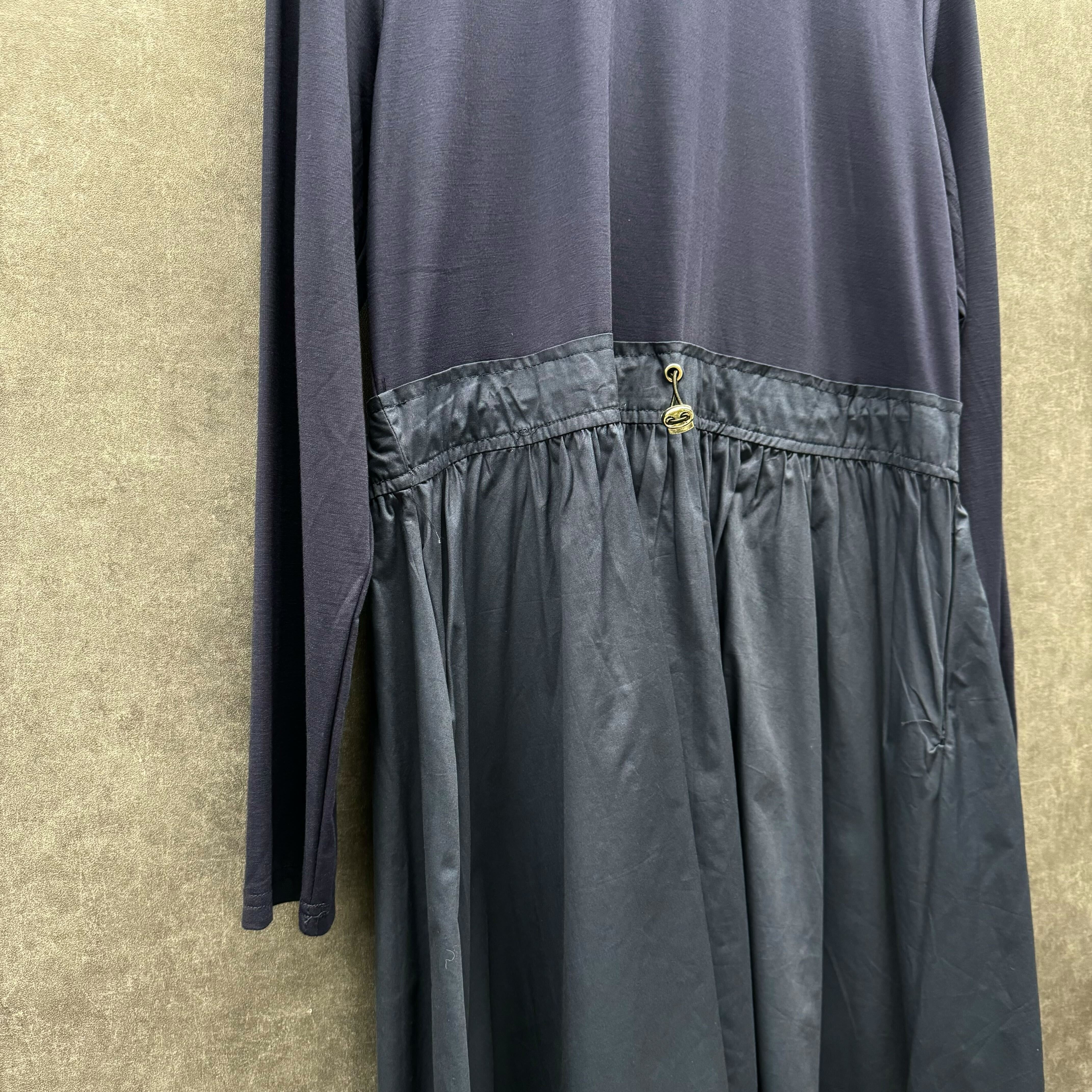 異素材ドッキングウエストドロストワンピース ネイビー※11/25迄に順次発送予定