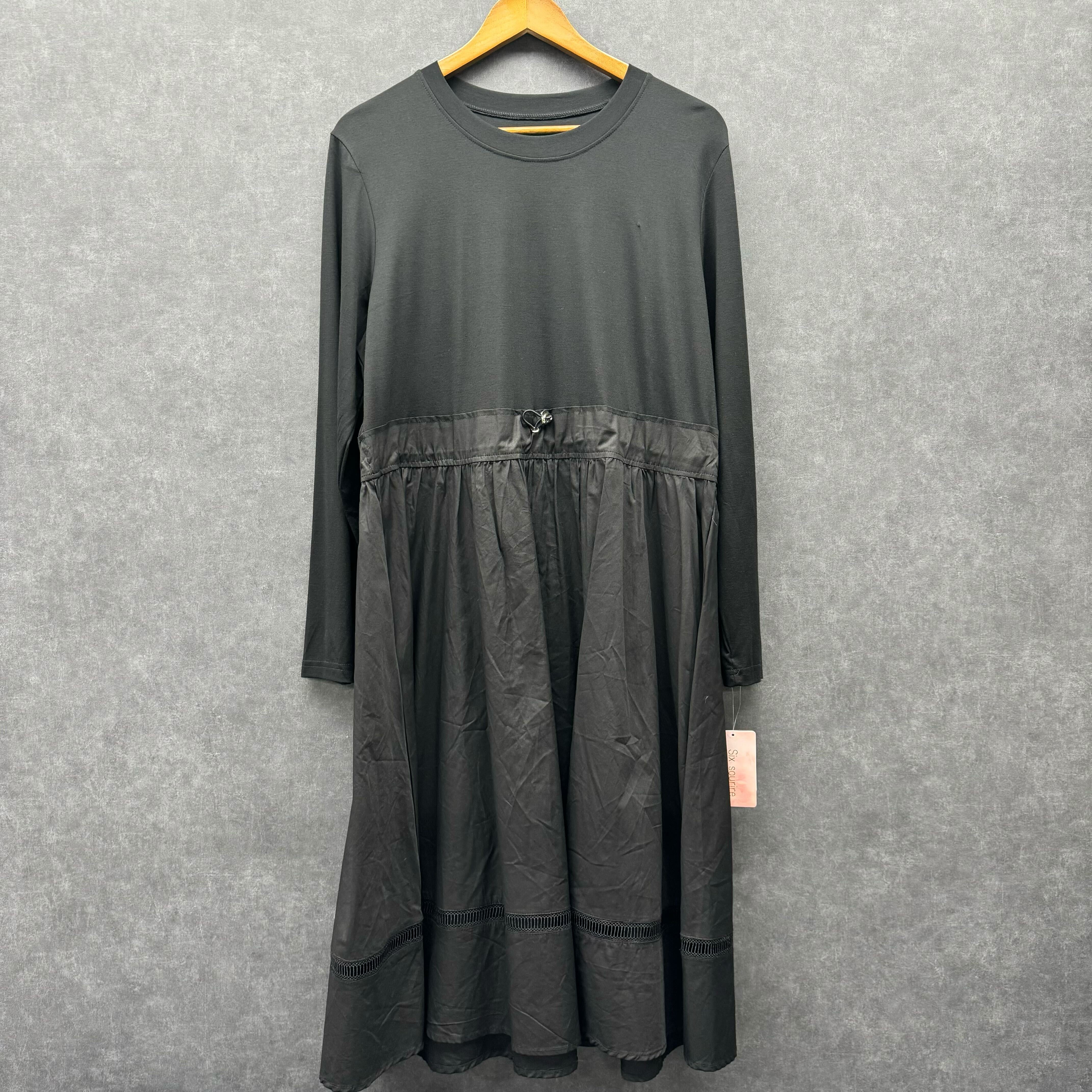 異素材ドッキングウエストドロストワンピース ブラック※11/25迄に順次発送予定