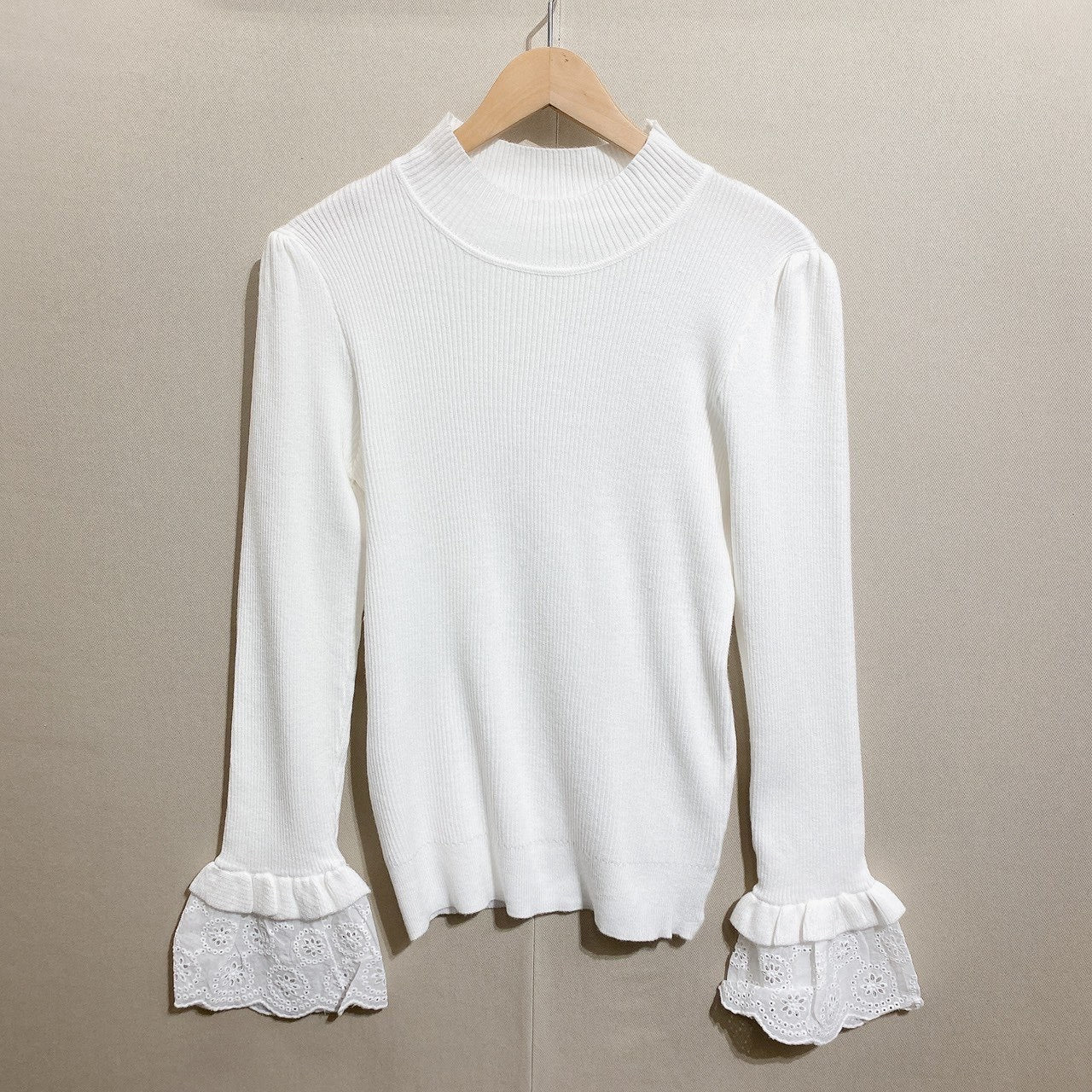 コットンフリル袖 ハイネックニット アイボリー※4/8迄に順次発送予定