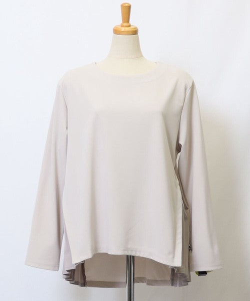 サイドプリーツ丸首長袖カットソーchouchou 　ベージュ※4/9～15迄に順次発送予定