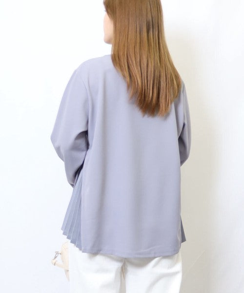 サイドプリーツ丸首長袖カットソーchouchou 　ブルーグレー※4/9～15迄に順次発送予定