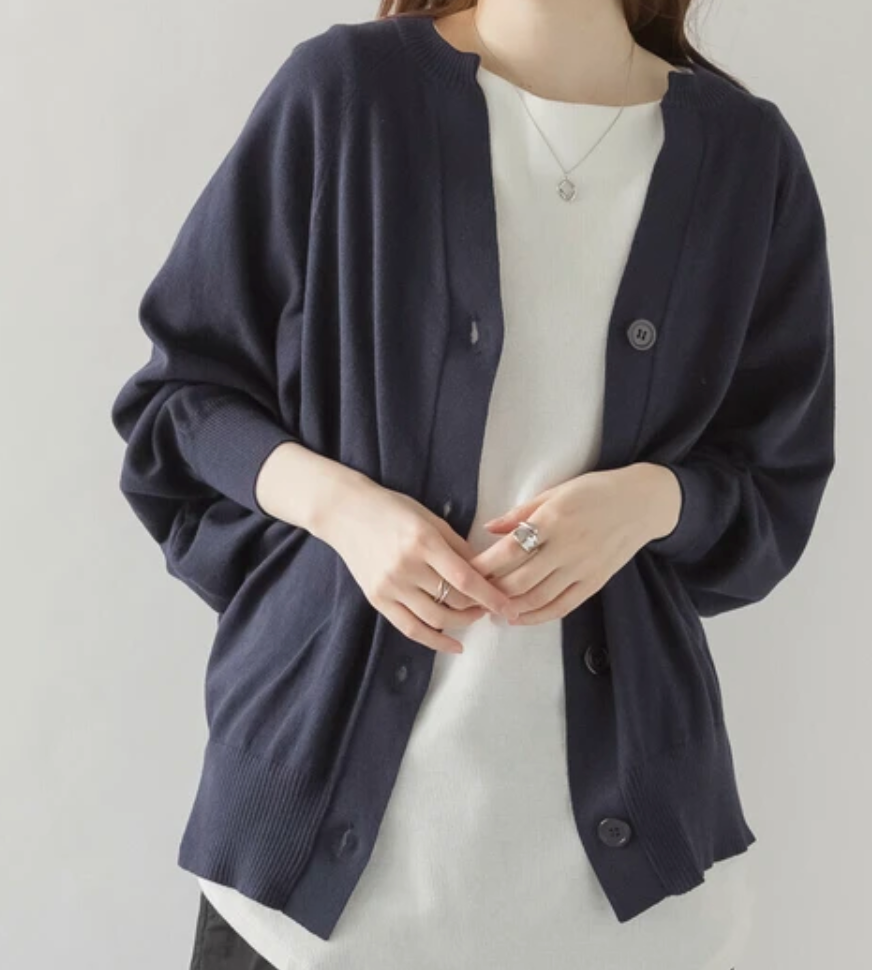 キーネックドルマンカーディガン　ネイビー※4/8迄に順次発送予定