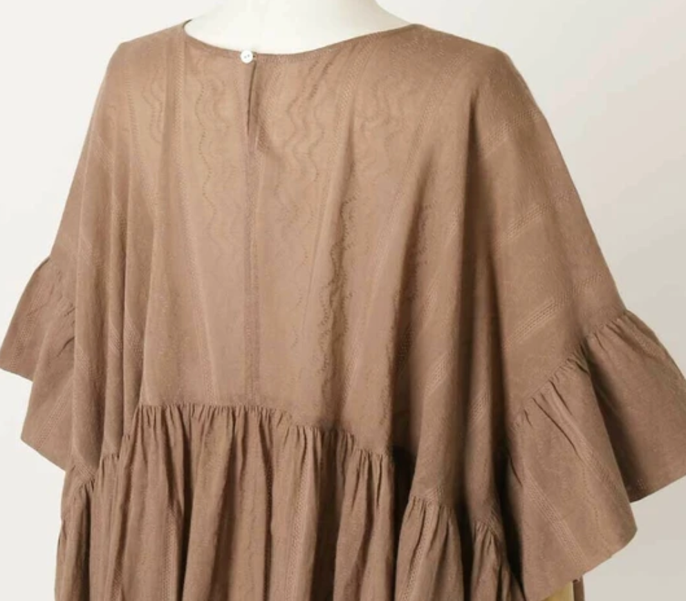 インド綿100%ジャガード フレアブラウス　モカ※7/23～29迄に順次発送予定