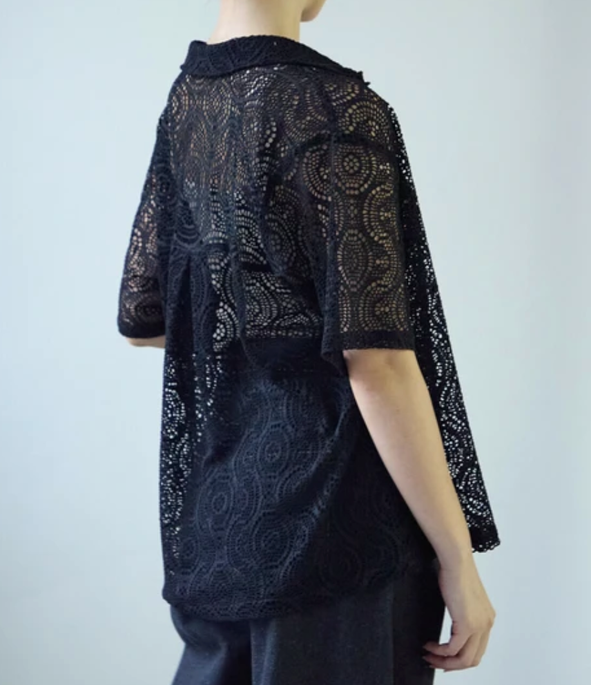 レース半袖シャツ　ブラック※7/23～29迄に順次発送予定