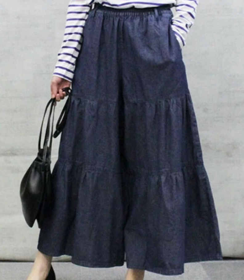 デニムティアードマキシパンツ ネイビー※5/28～6/3迄に順次発送予定