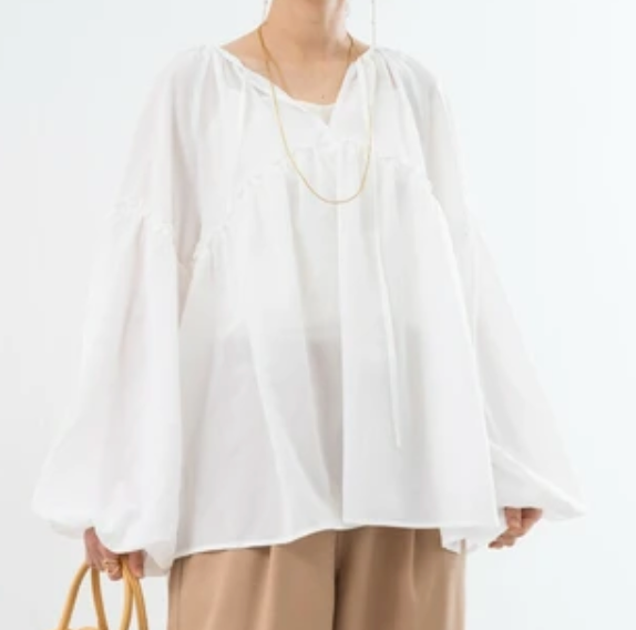 ボイルギャザーブラウス ホワイト※6/4～10迄に順次発送予定